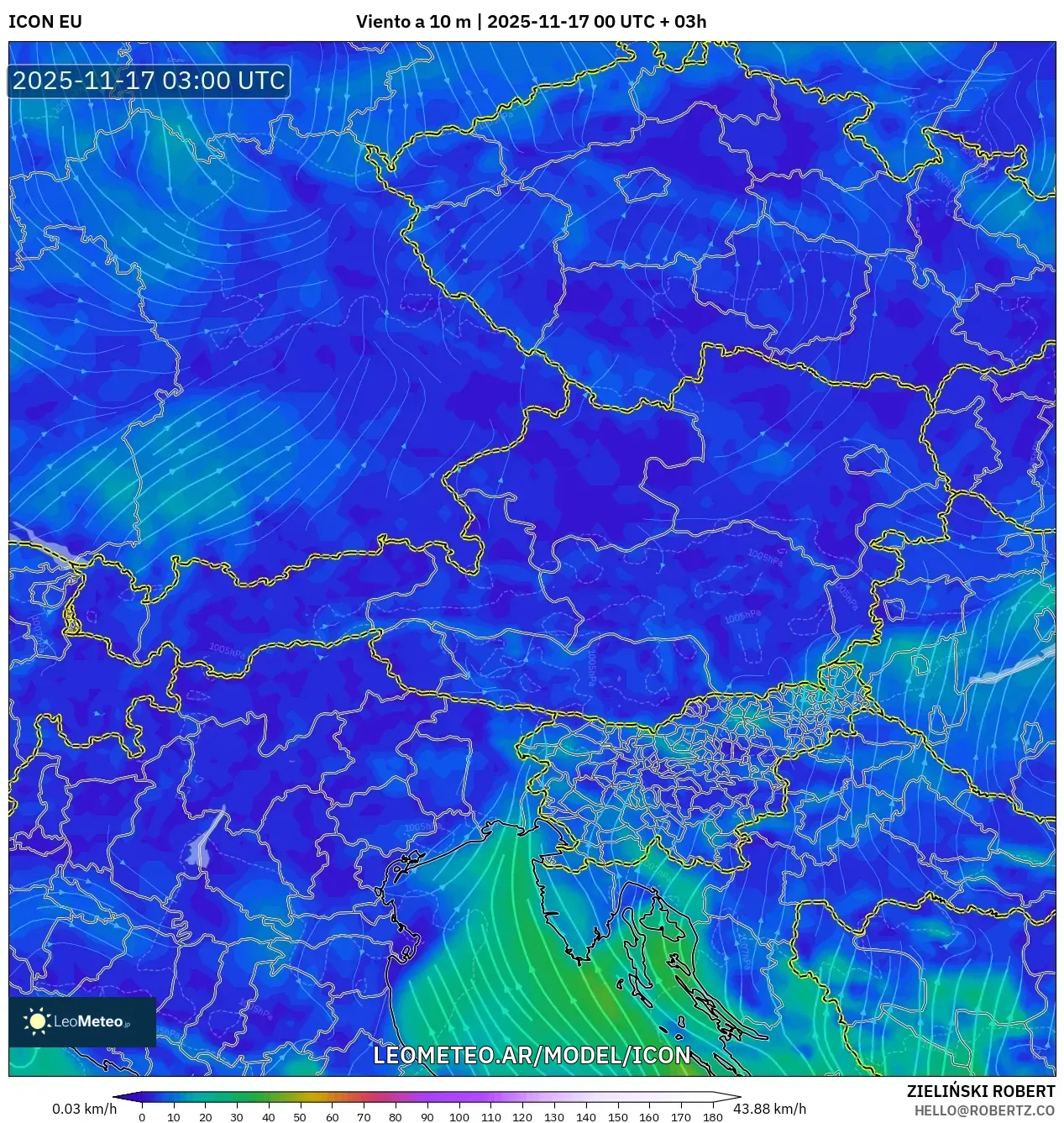 ICON model - Austria, Viento a 10 m