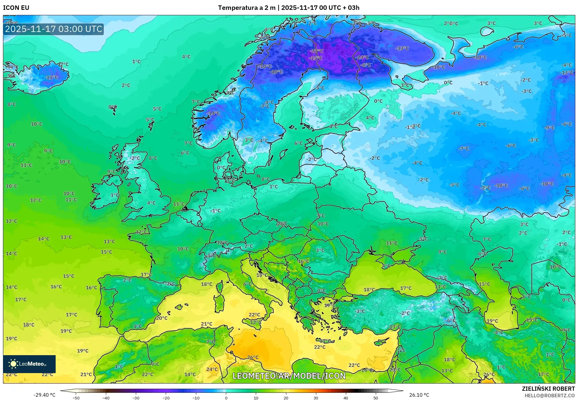 ICON model - Europa, Temperatura a 2 m