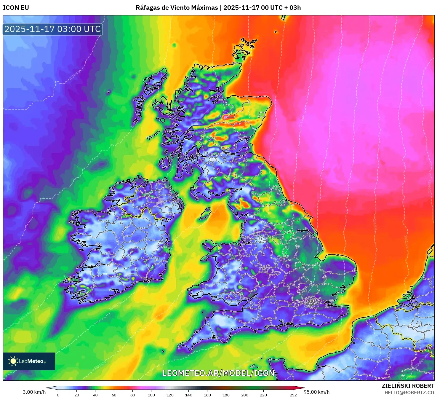 ICON model - Reino Unido, Ráfagas de Viento Máximas