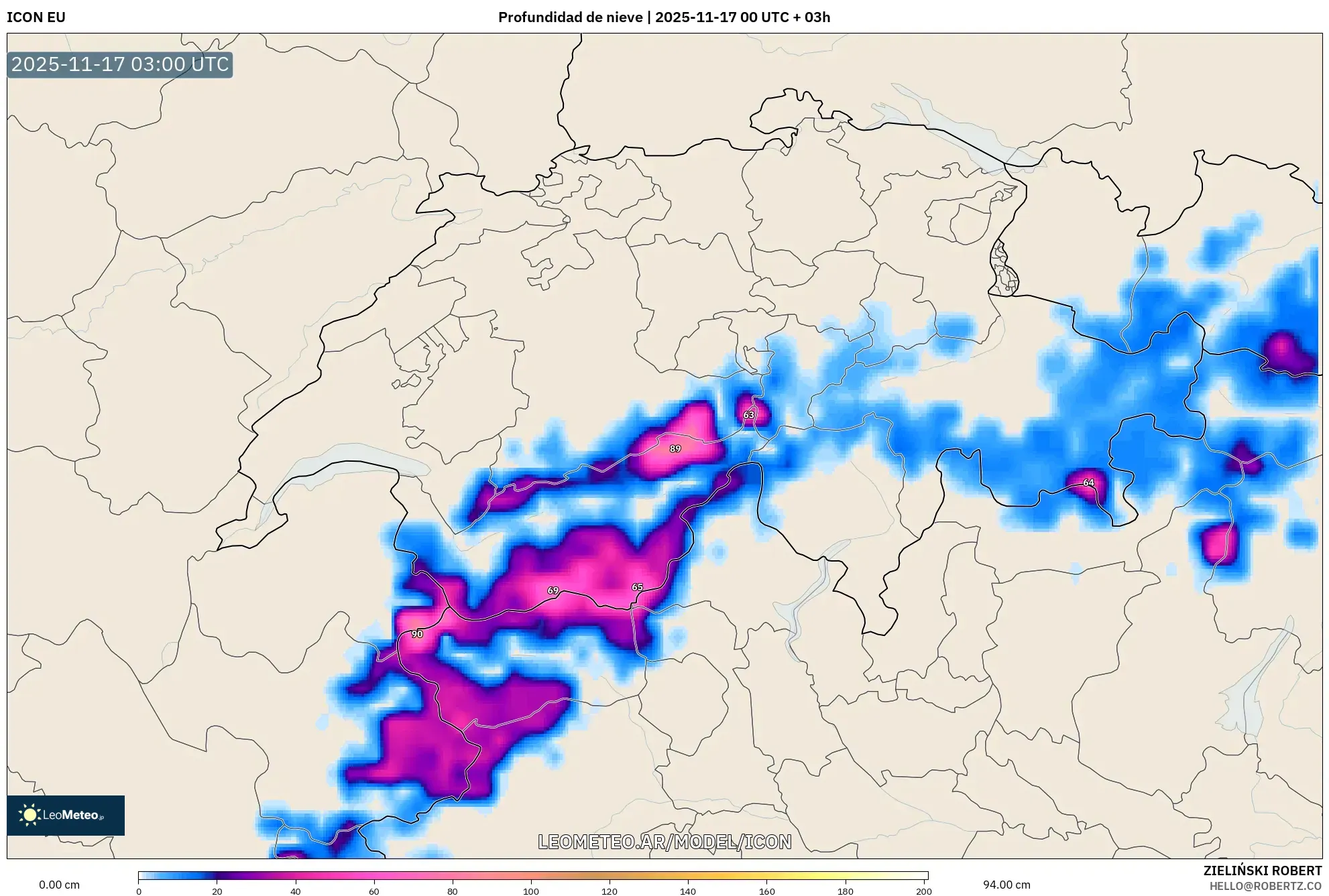 ICON model - Suiza, Profundidad de nieve