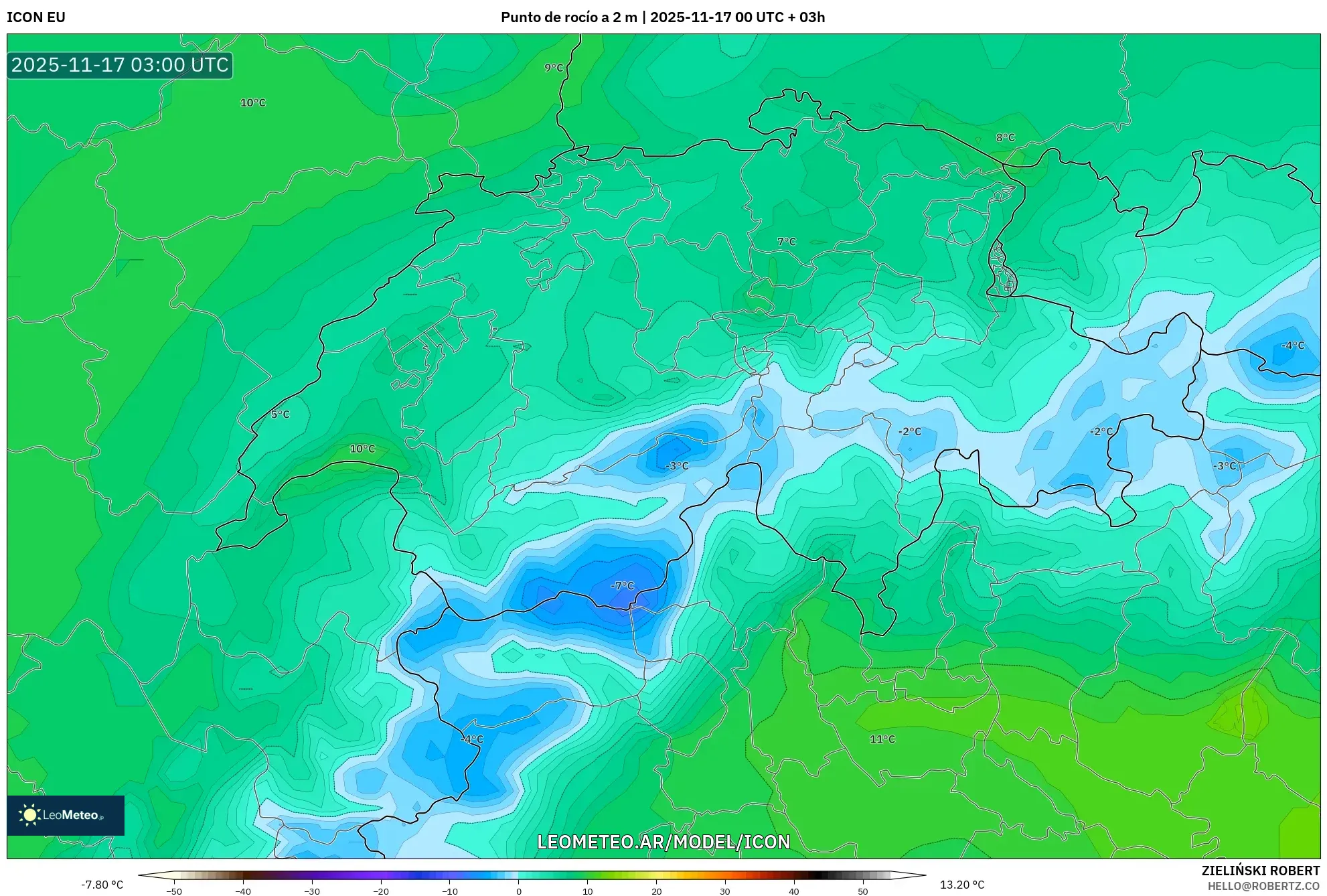 ICON model - Suiza, Punto de rocío a 2 m
