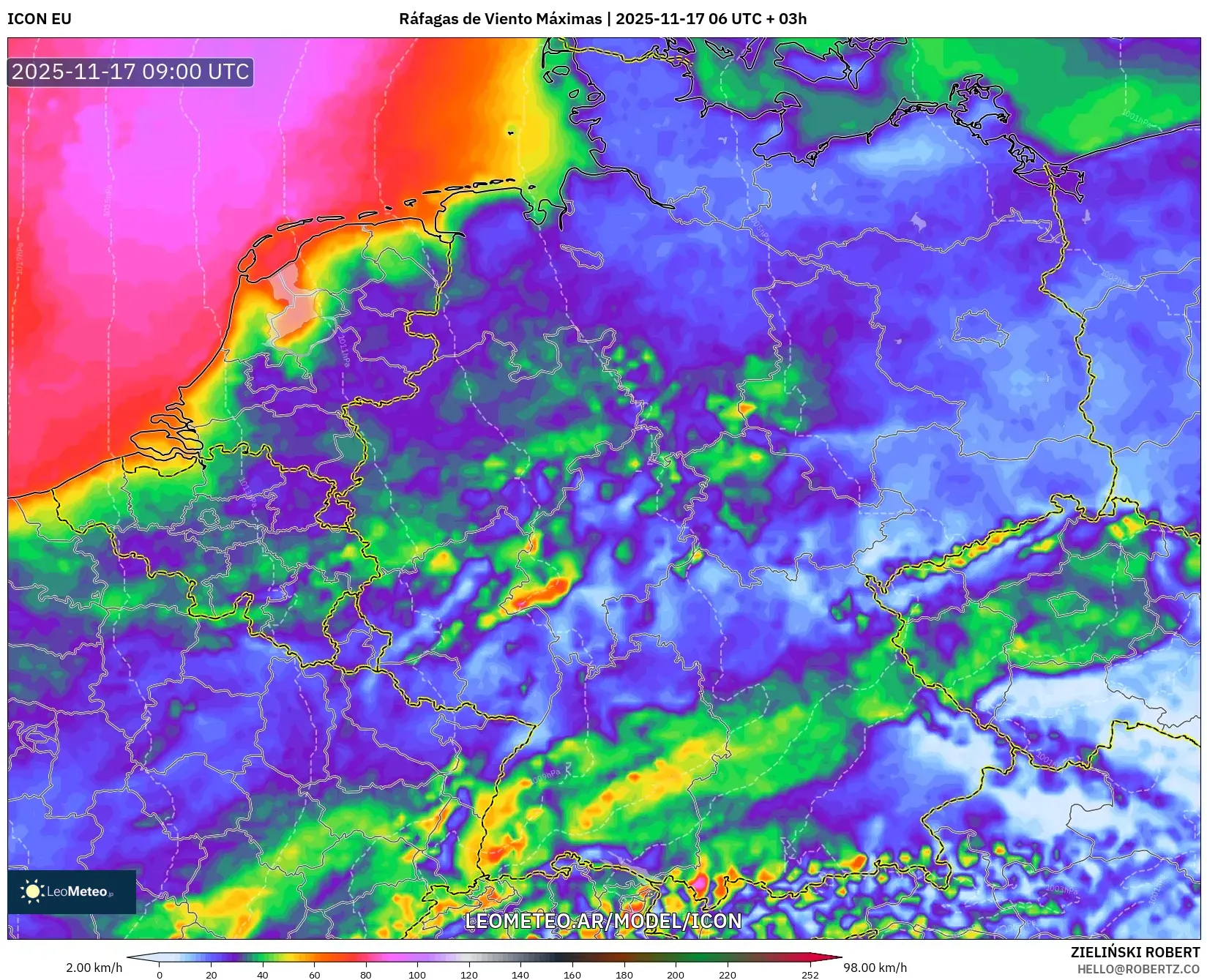 ICON model - Alemania, Ráfagas de Viento Máximas