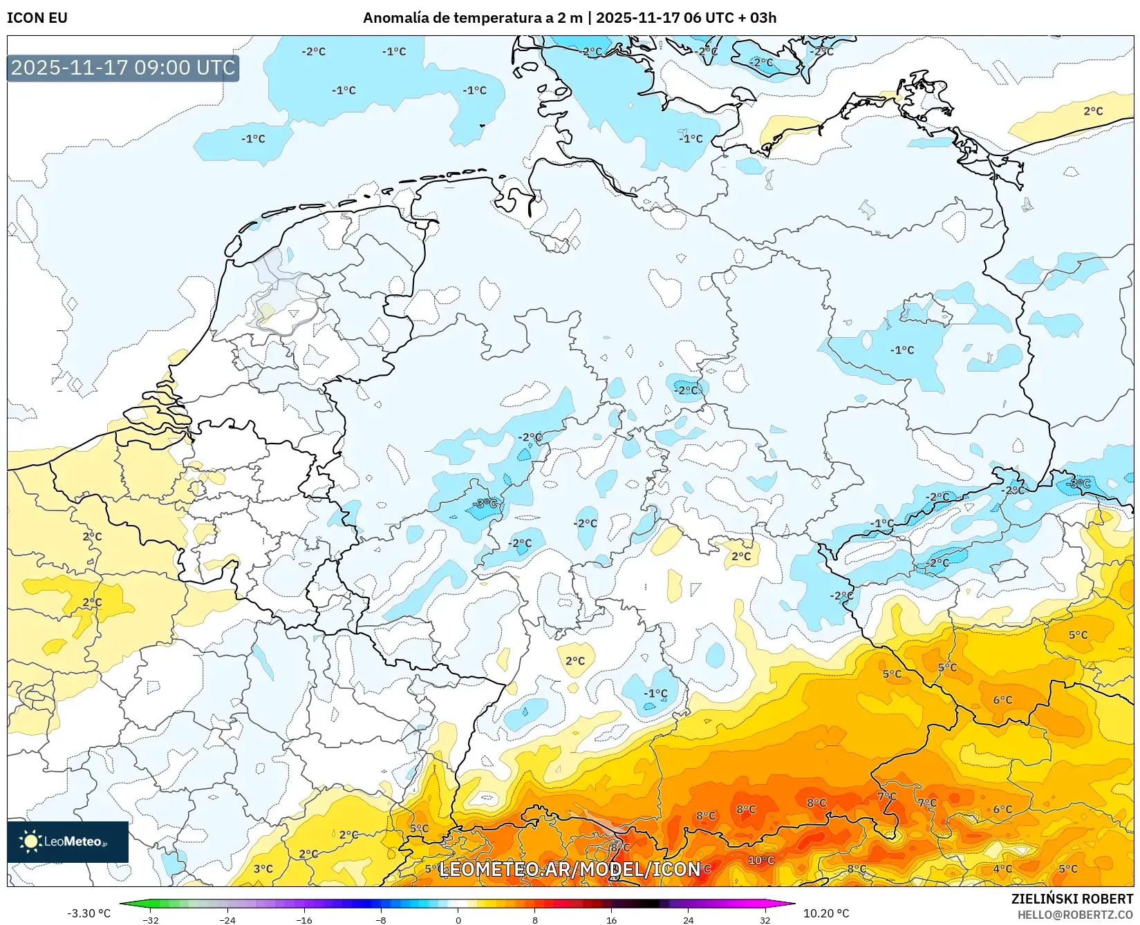 ICON model - Alemania, Anomalía de temperatura a 2 m