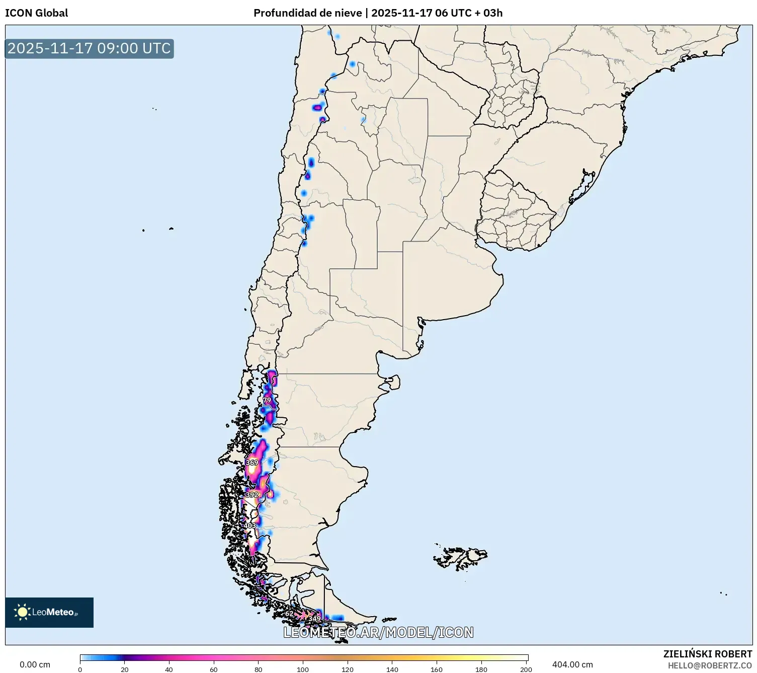 ICON model - Argentina, Profundidad de nieve
