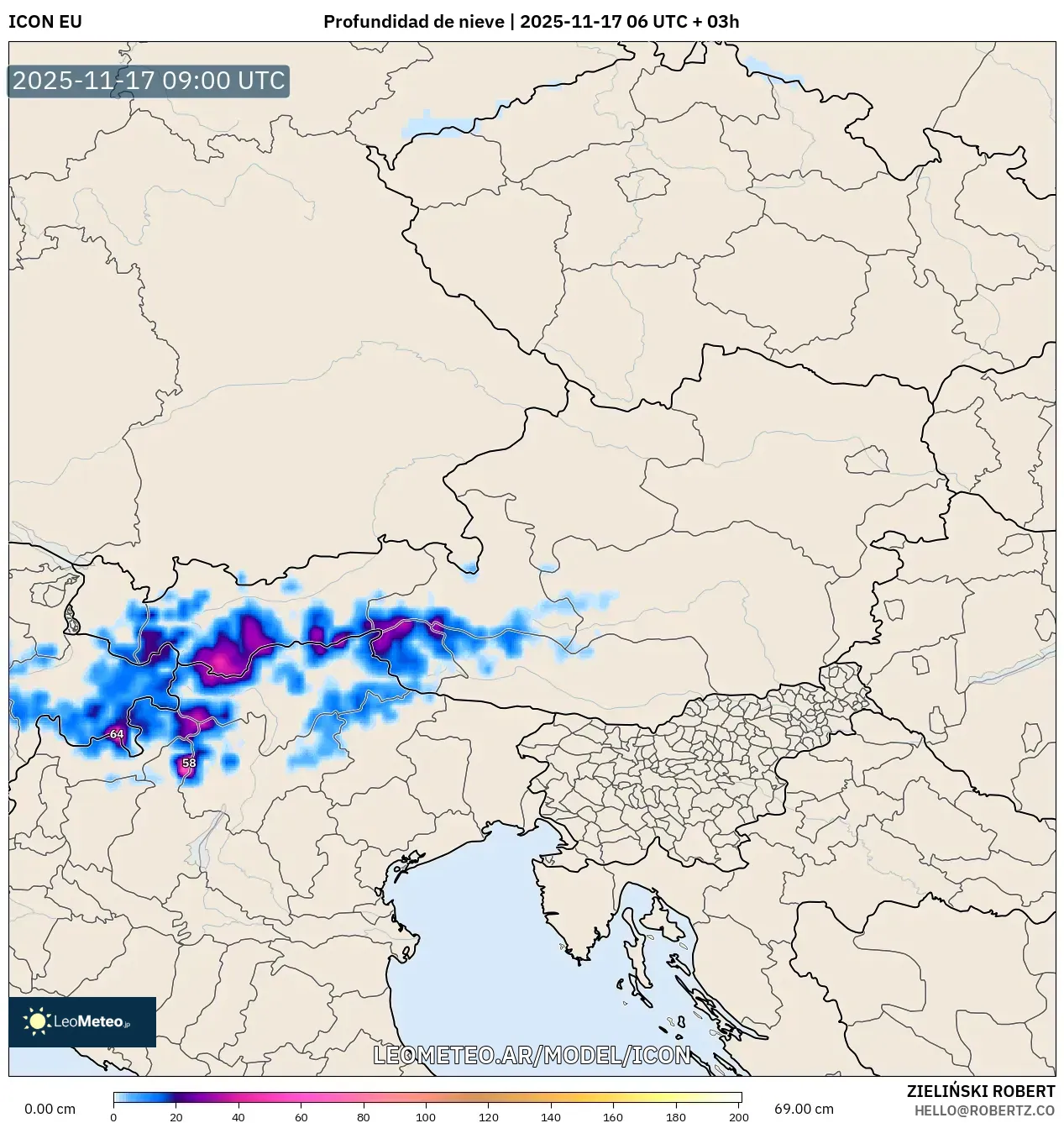 ICON model - Austria, Profundidad de nieve