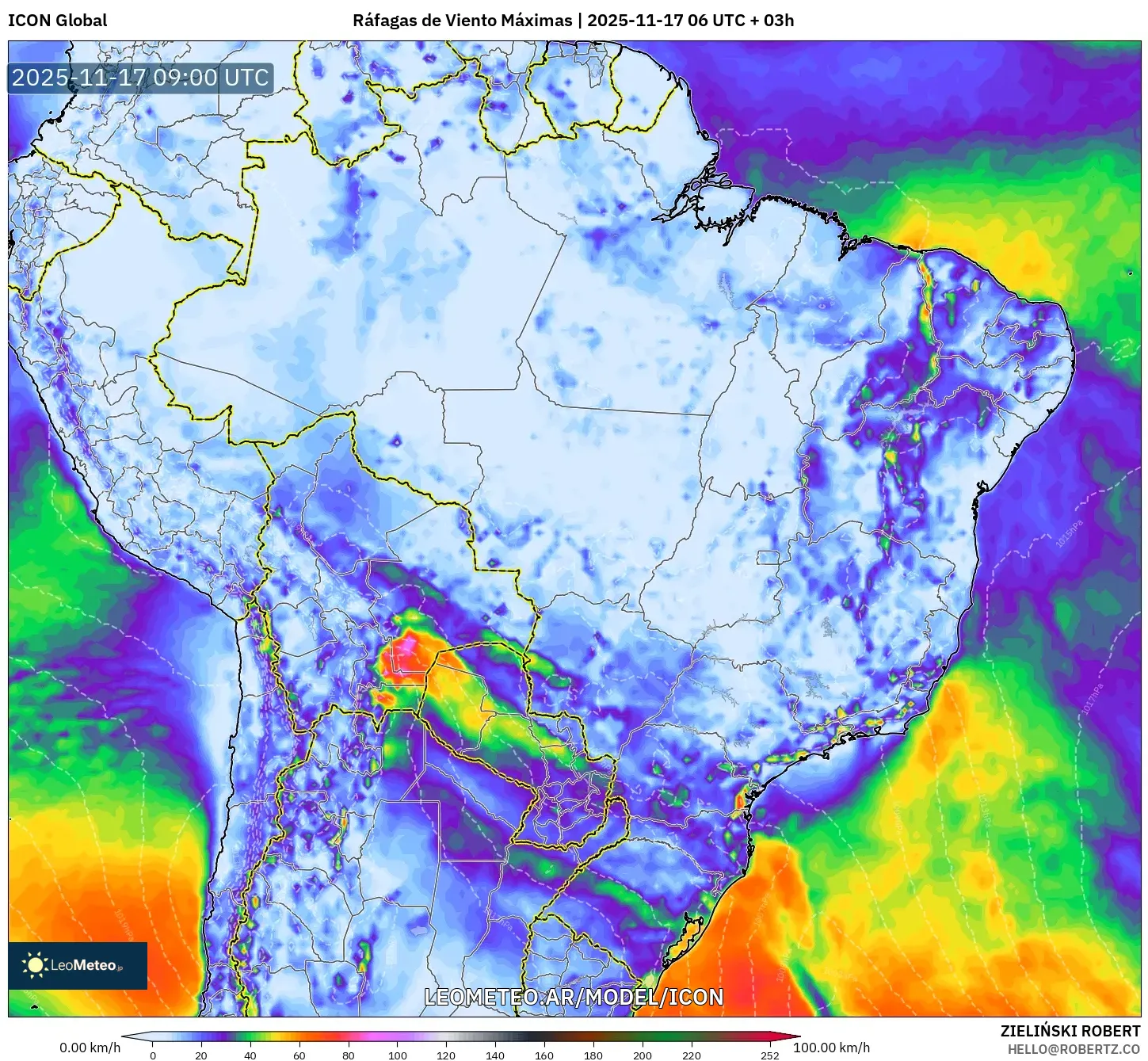 ICON model - Brasil, Ráfagas de Viento Máximas