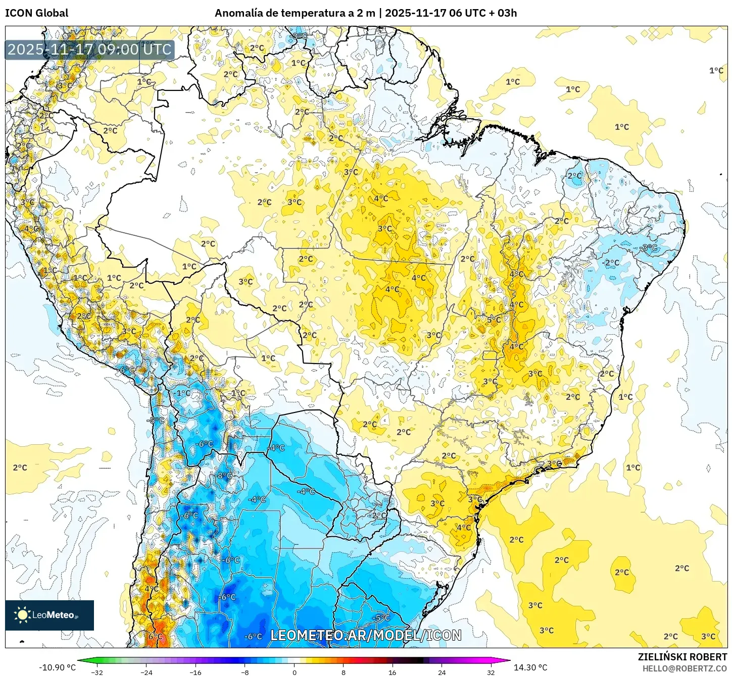 ICON model - Brasil, Anomalía de temperatura a 2 m