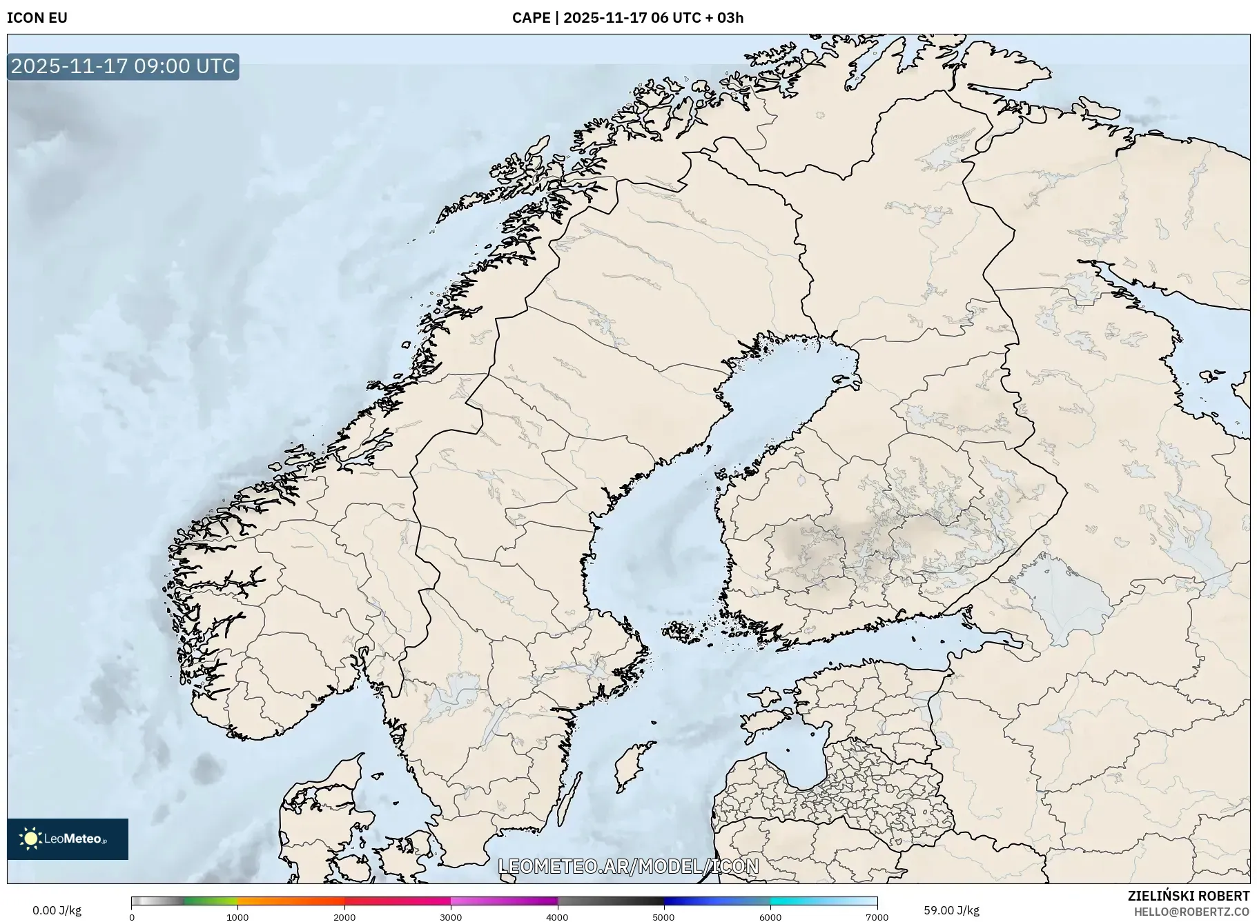 ICON model - Escandinavia, CAPE