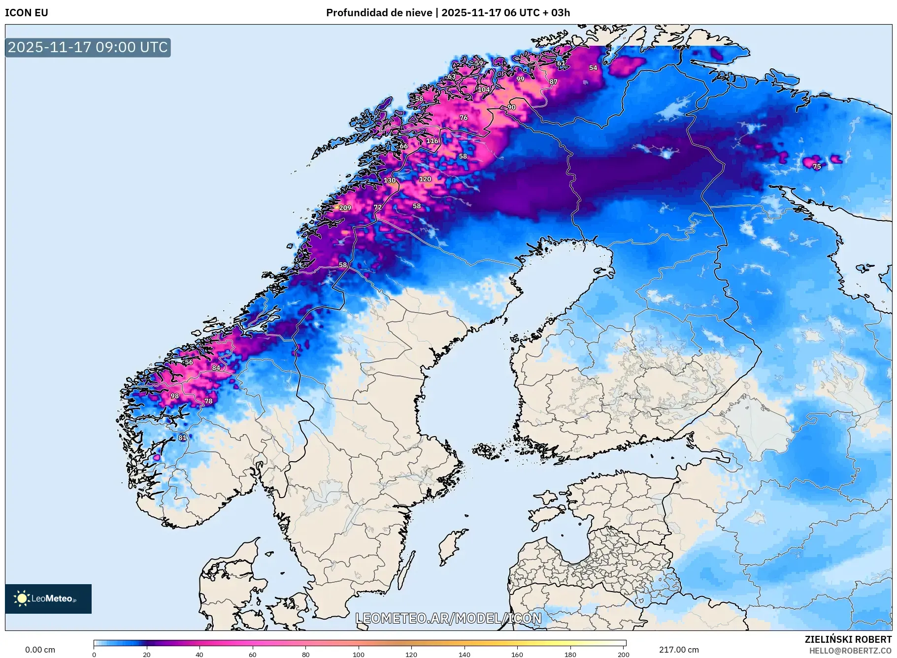 ICON model - Escandinavia, Profundidad de nieve