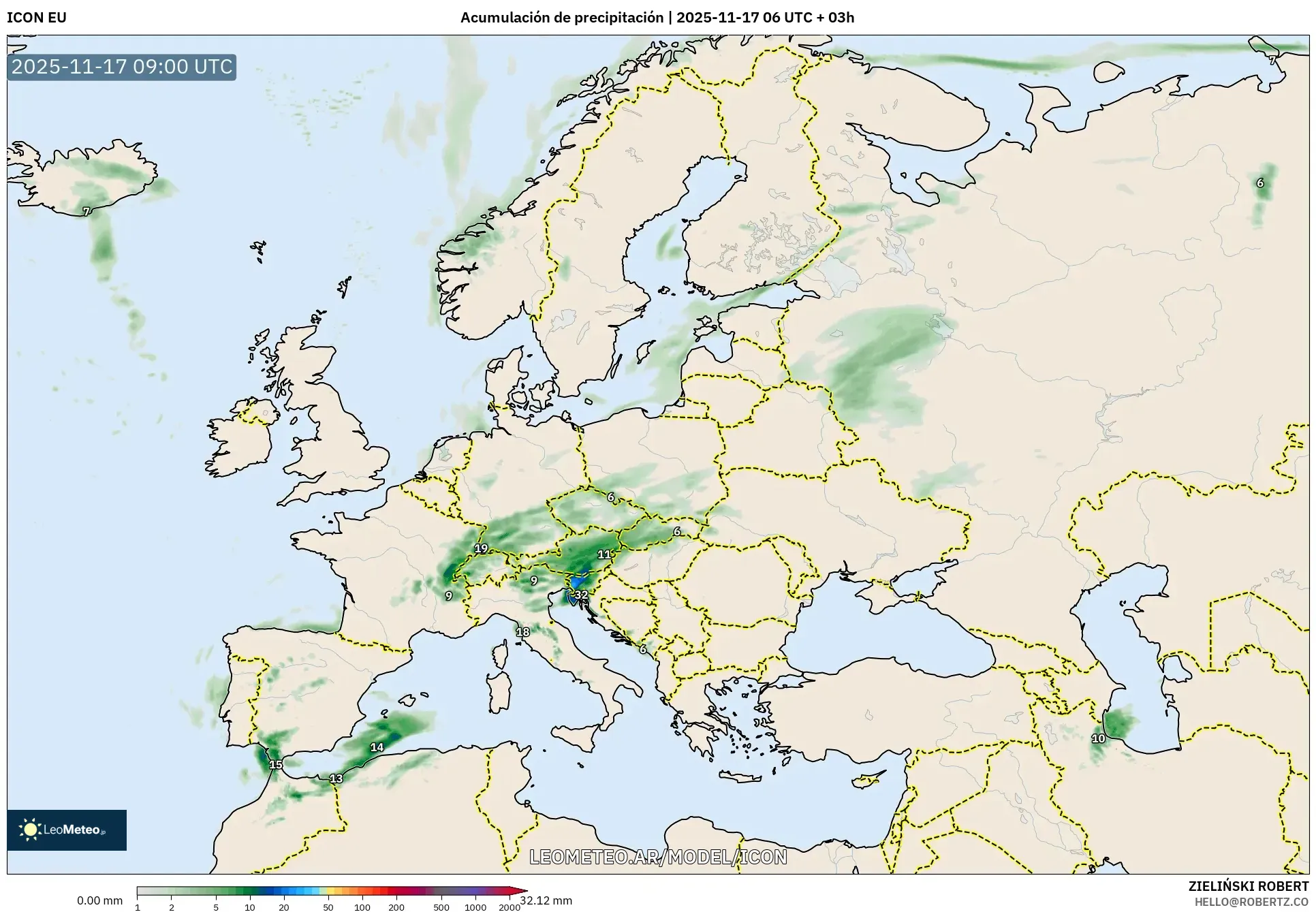 ICON model - Europa, Acumulación de precipitación
