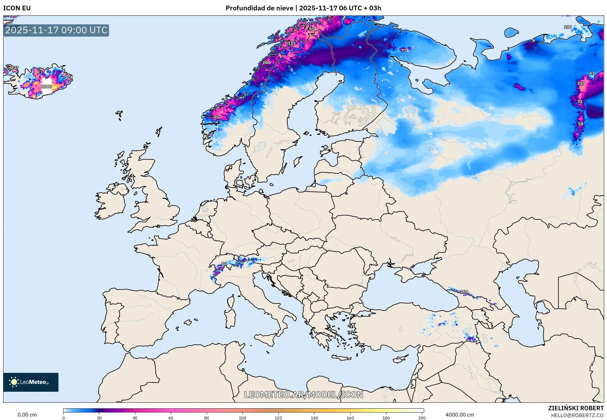ICON model - Europa, Profundidad de nieve
