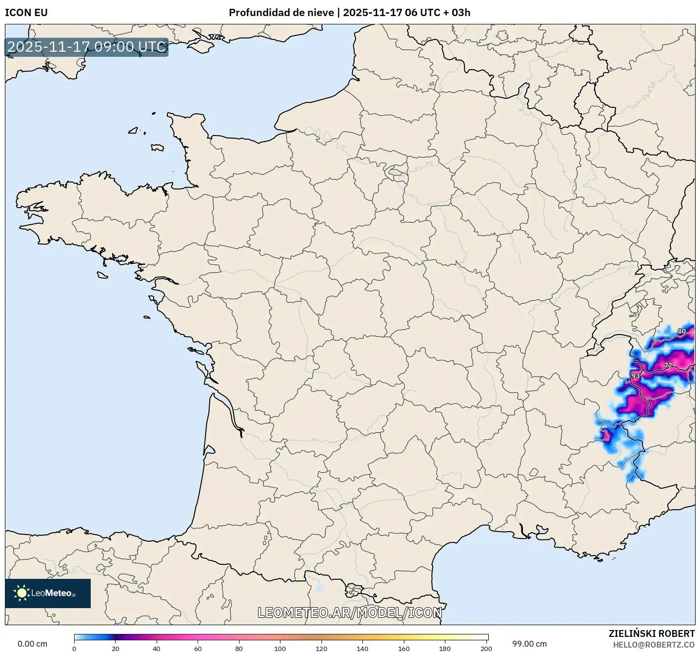 ICON model - Francia, Profundidad de nieve