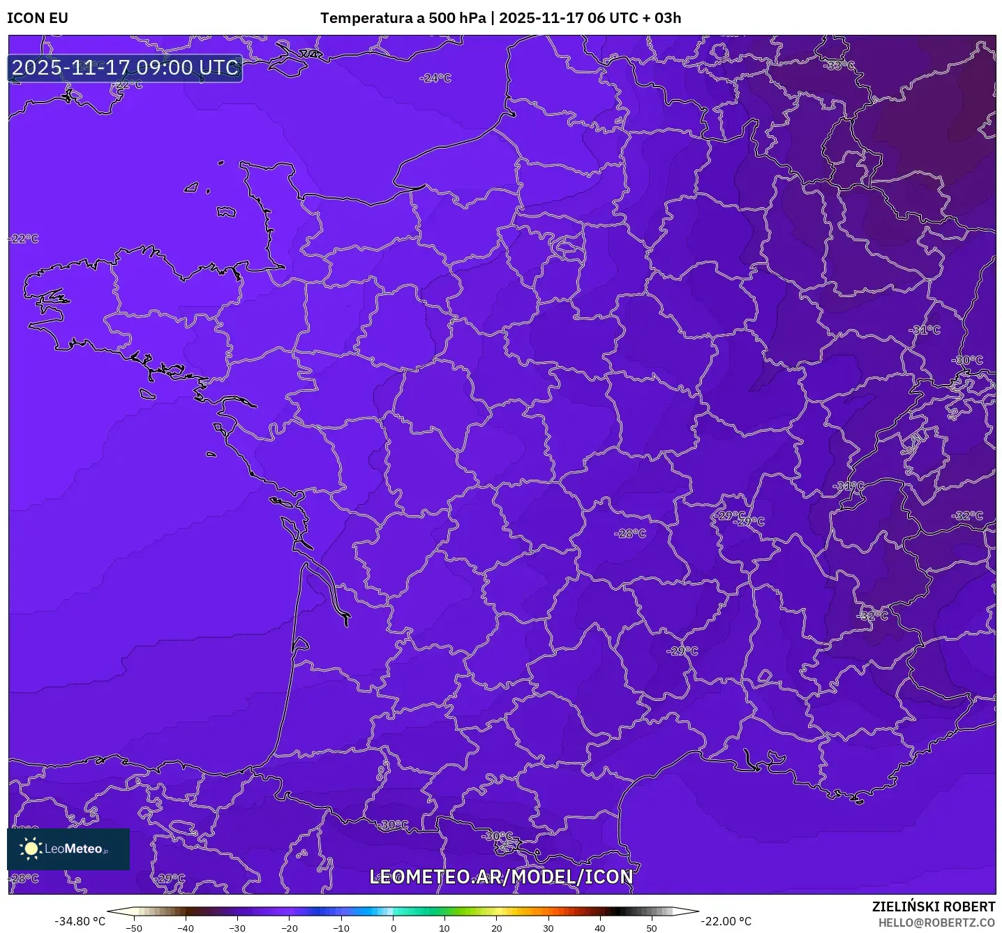 ICON model - Francia, Temperatura a 500 hPa