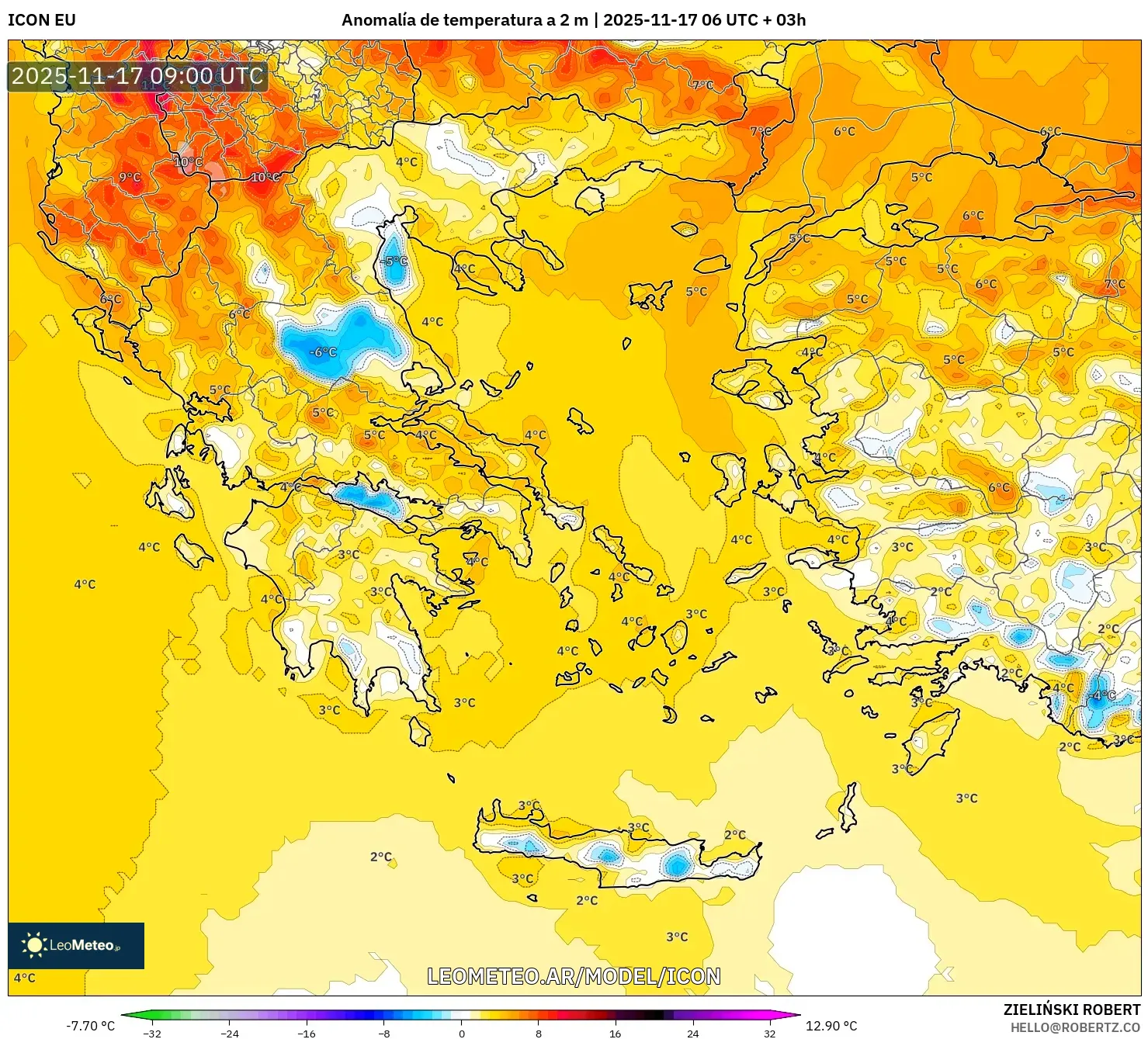 ICON model - Grecia, Anomalía de temperatura a 2 m