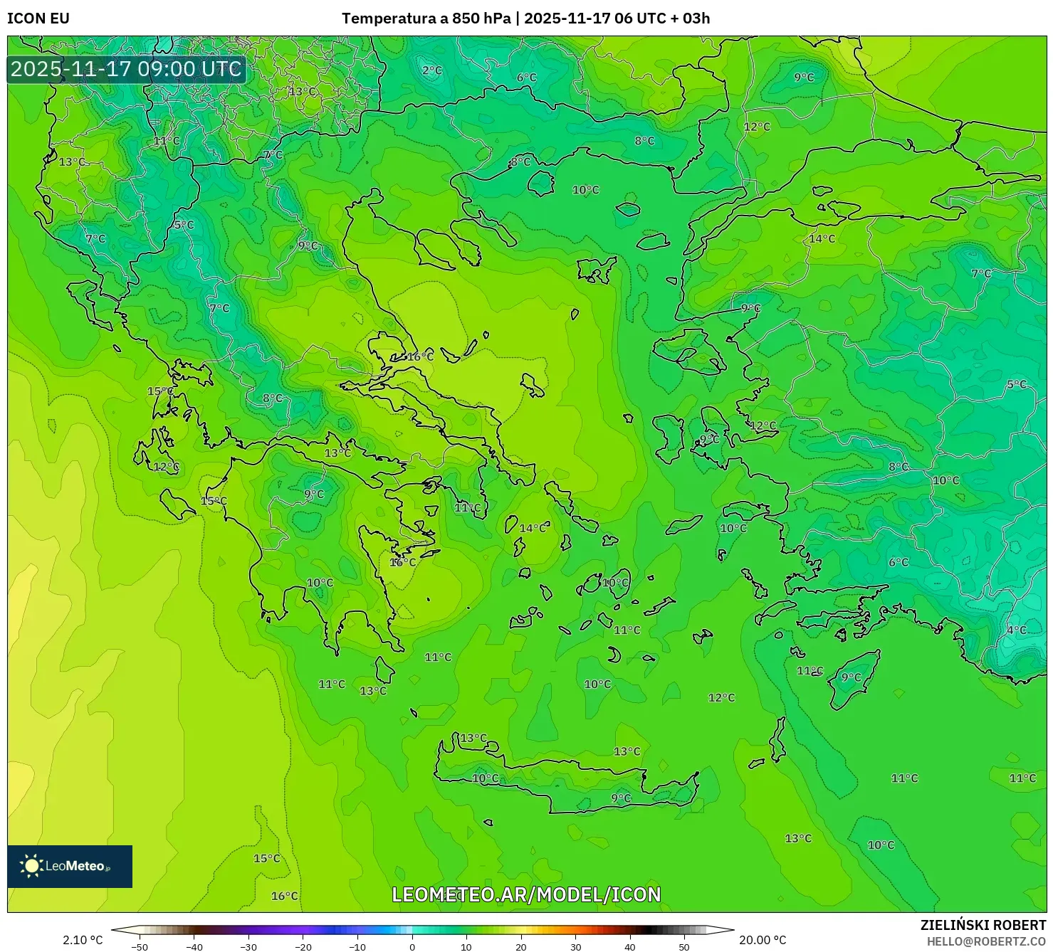 ICON model - Grecia, Temperatura a 850 hPa