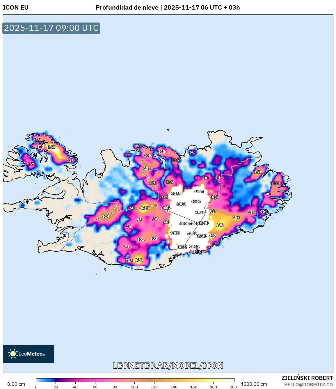 ICON model - Islandia, Profundidad de nieve