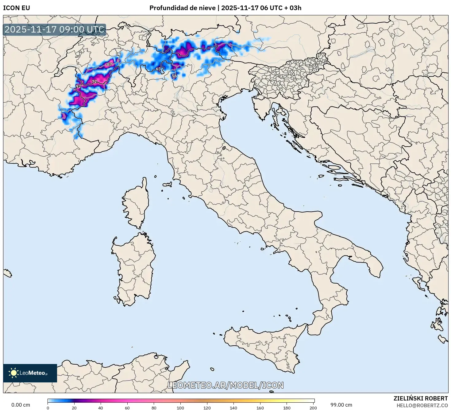 ICON model - Italia, Profundidad de nieve