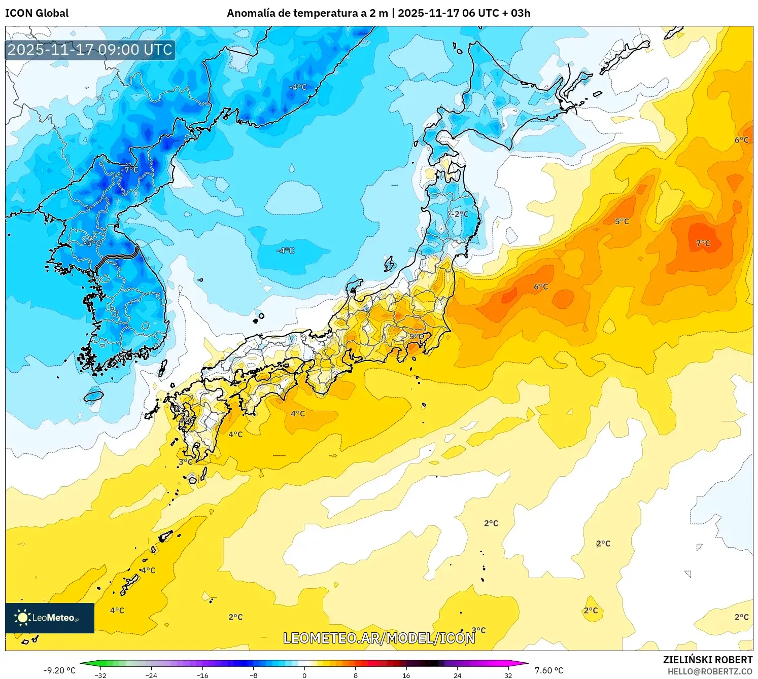 ICON model - Japón, Anomalía de temperatura a 2 m