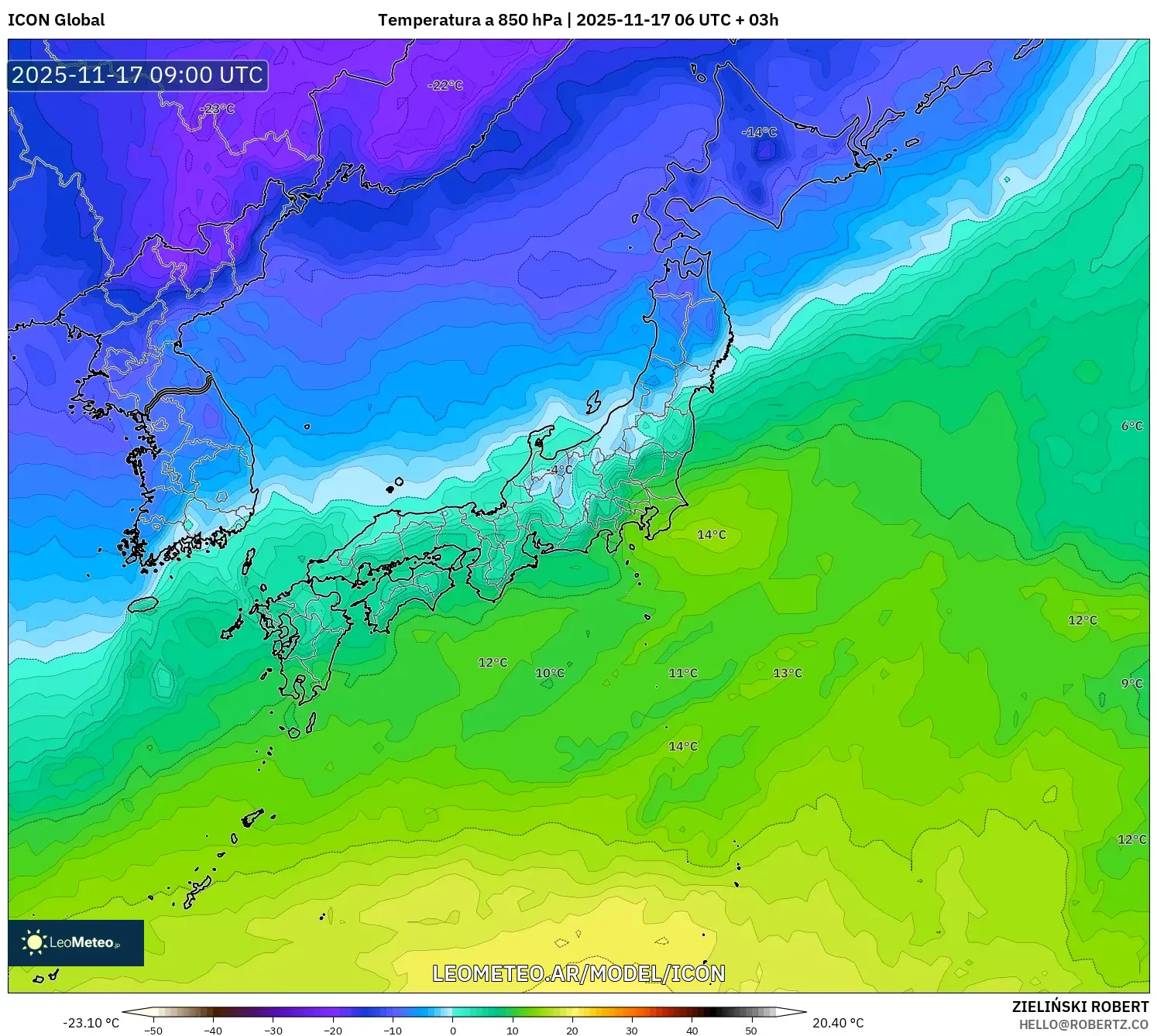 ICON model - Japón, Temperatura a 850 hPa