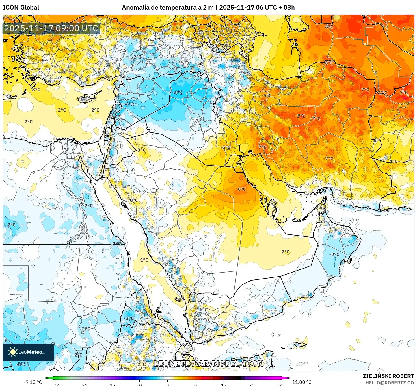 ICON model - Oriente Medio, Anomalía de temperatura a 2 m