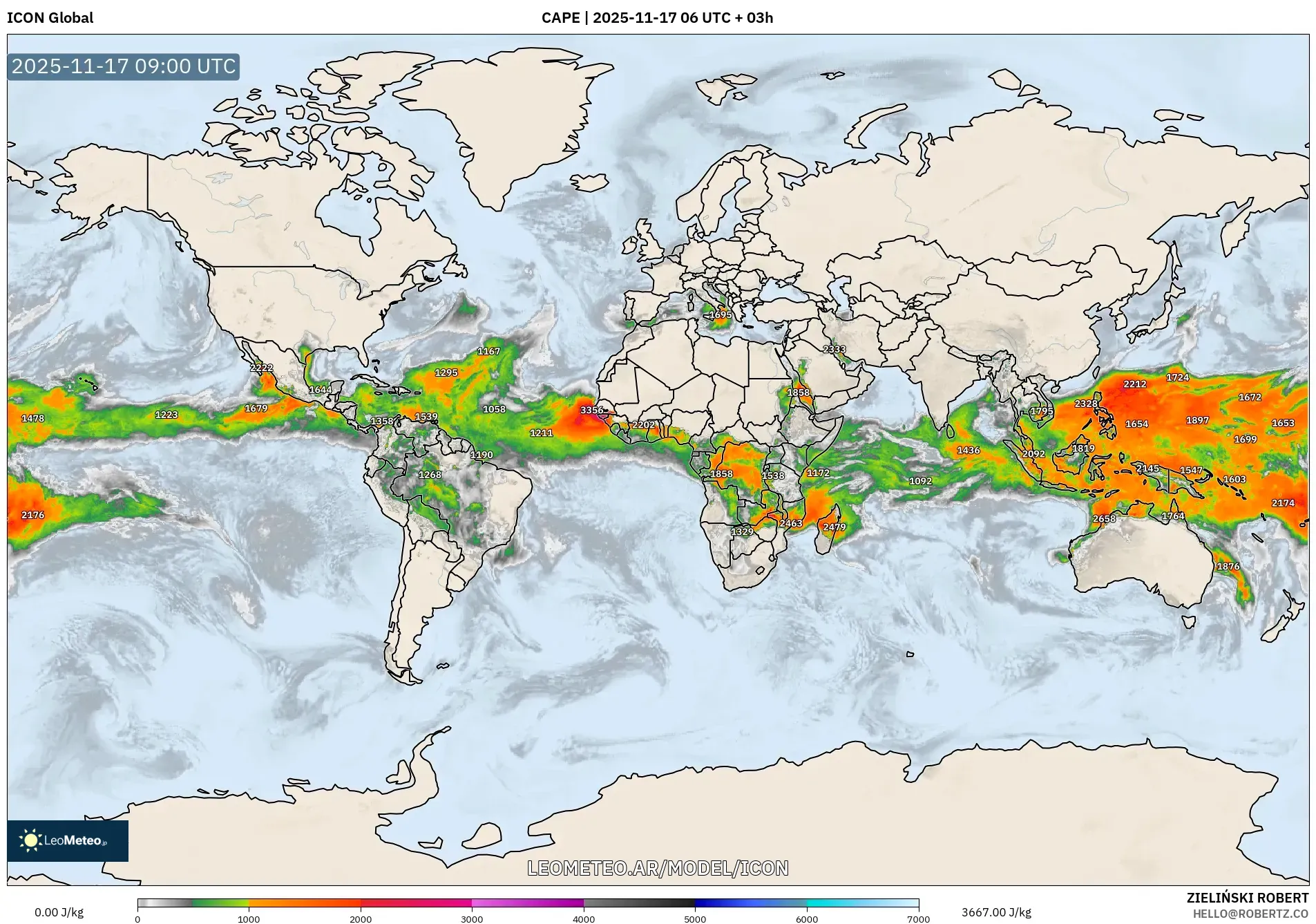 ICON model - Mundo, CAPE