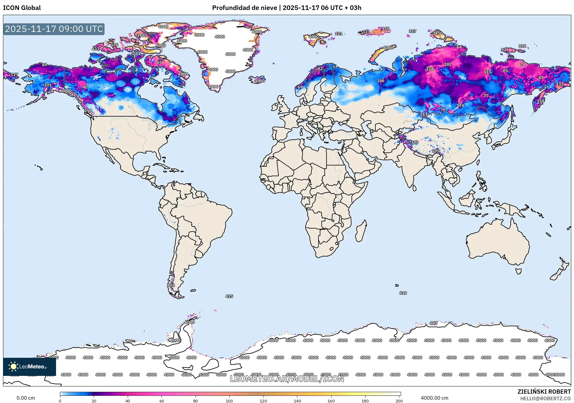 ICON model - Mundo, Profundidad de nieve