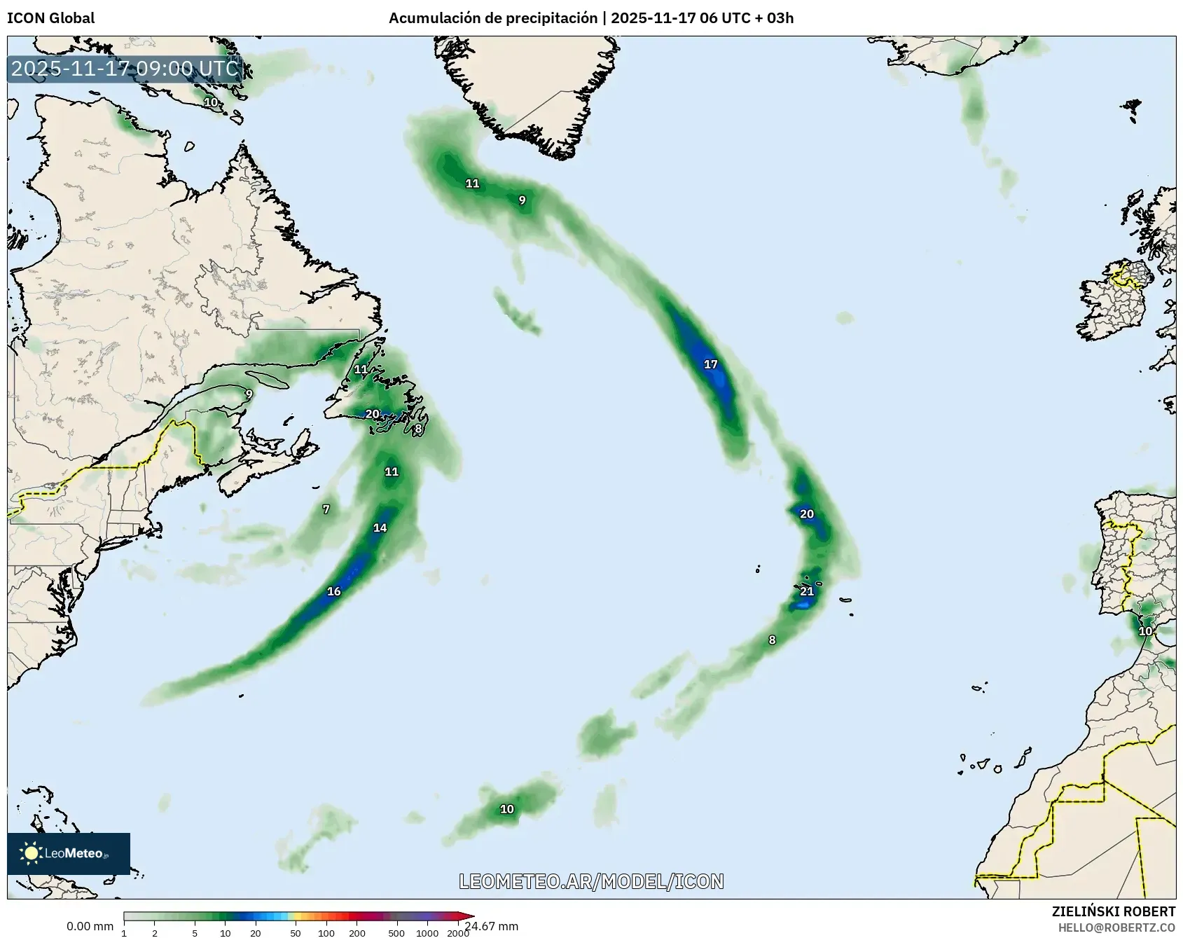 ICON model - Norte Atlántico, Acumulación de precipitación