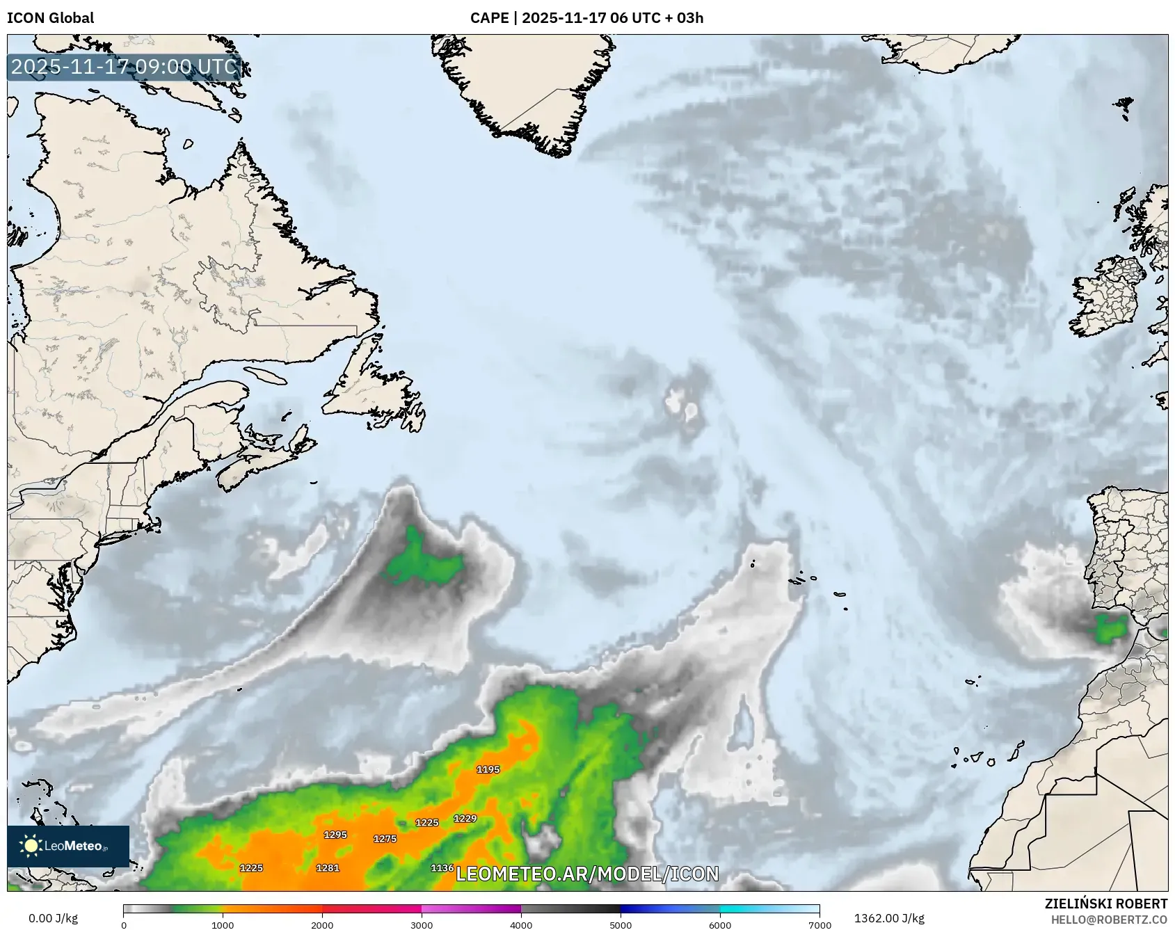 ICON model - Norte Atlántico, CAPE