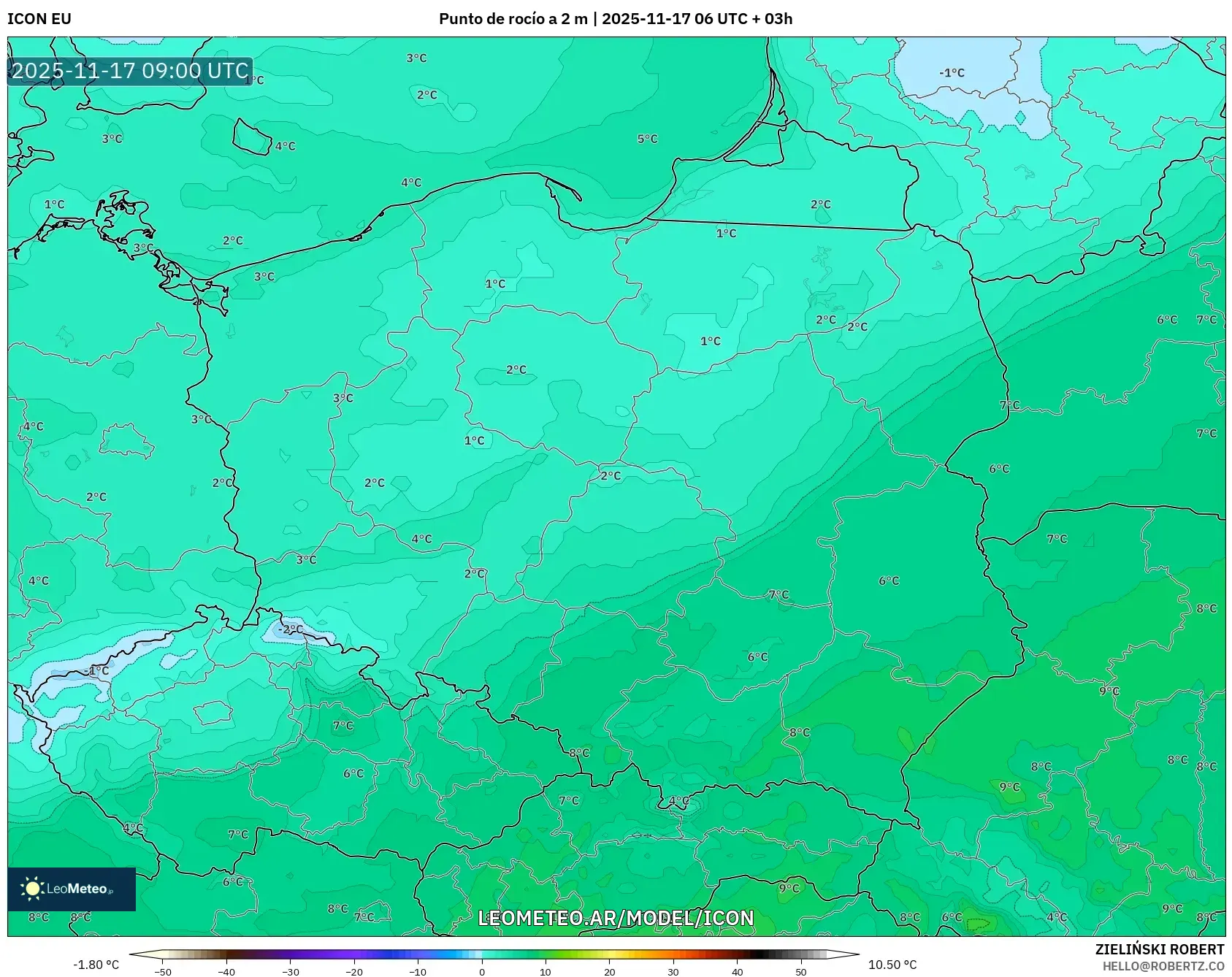 ICON model - Polonia, Punto de rocío a 2 m