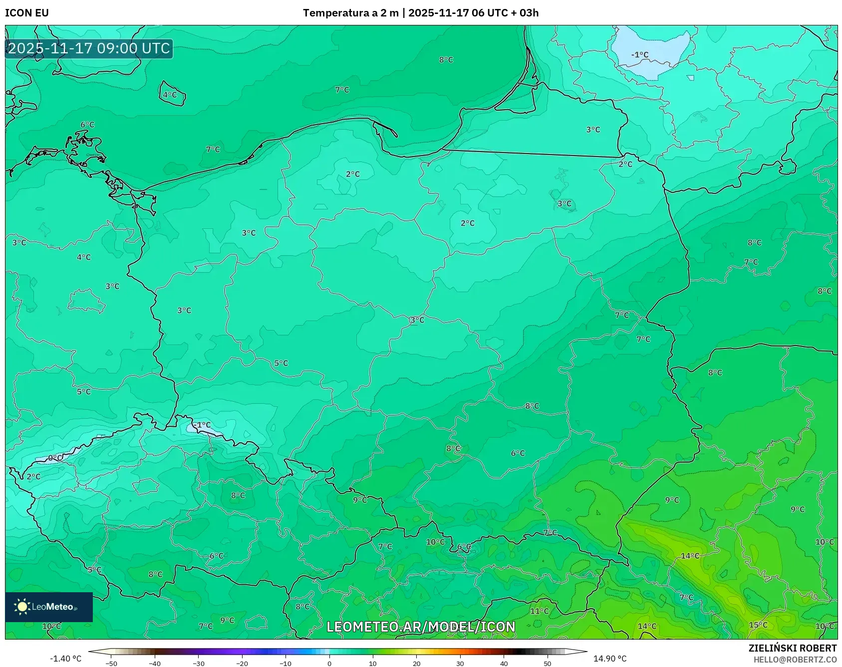 ICON model - Polonia, Temperatura a 2 m