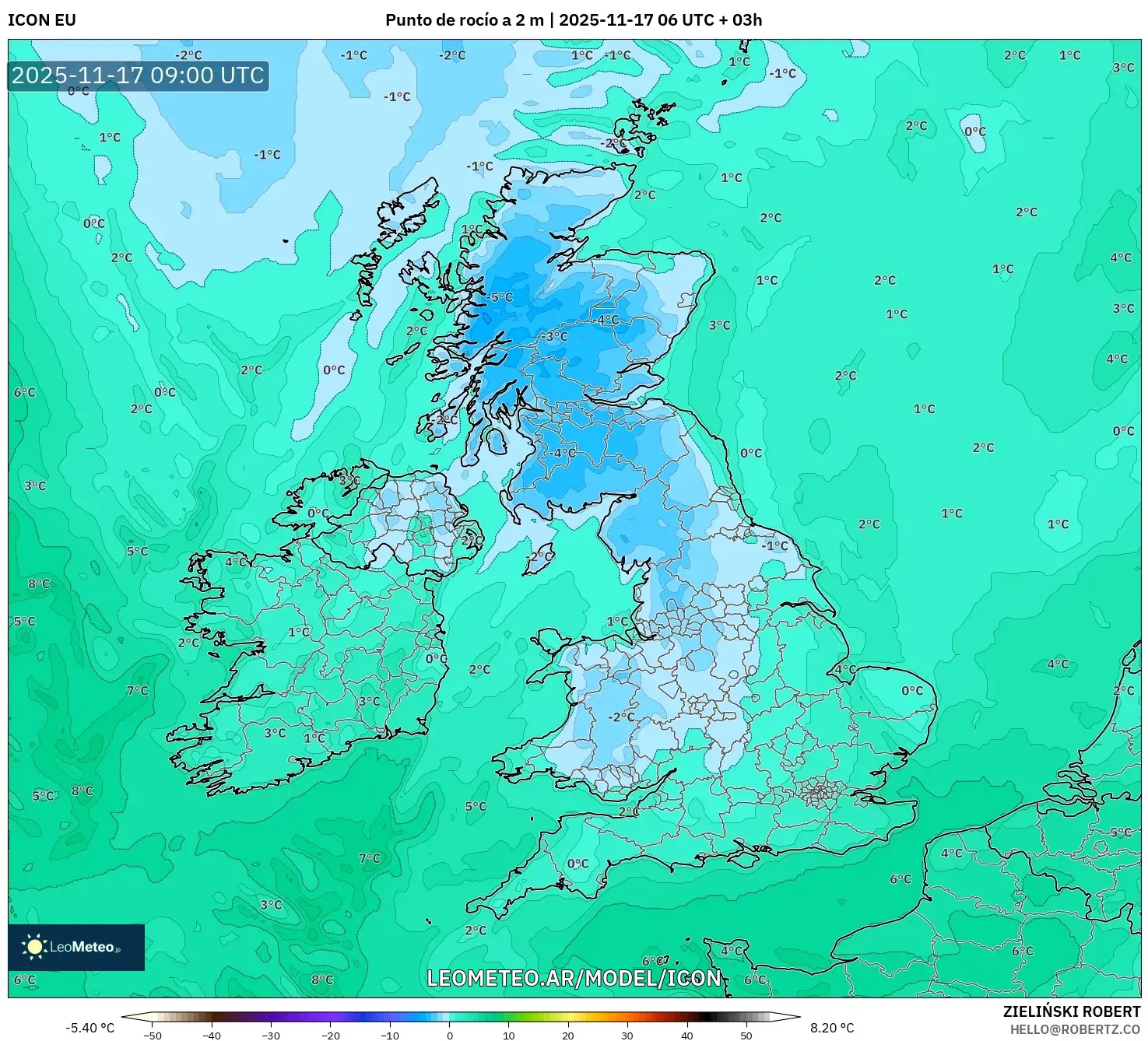 ICON model - Reino Unido, Punto de rocío a 2 m