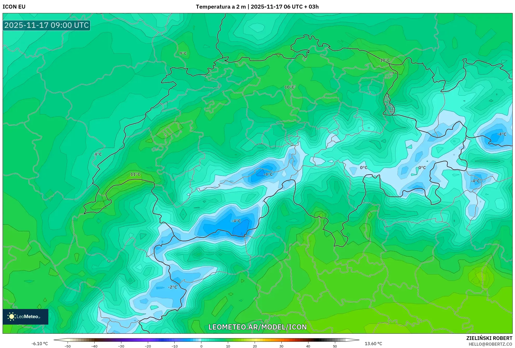 ICON model - Suiza, Temperatura a 2 m
