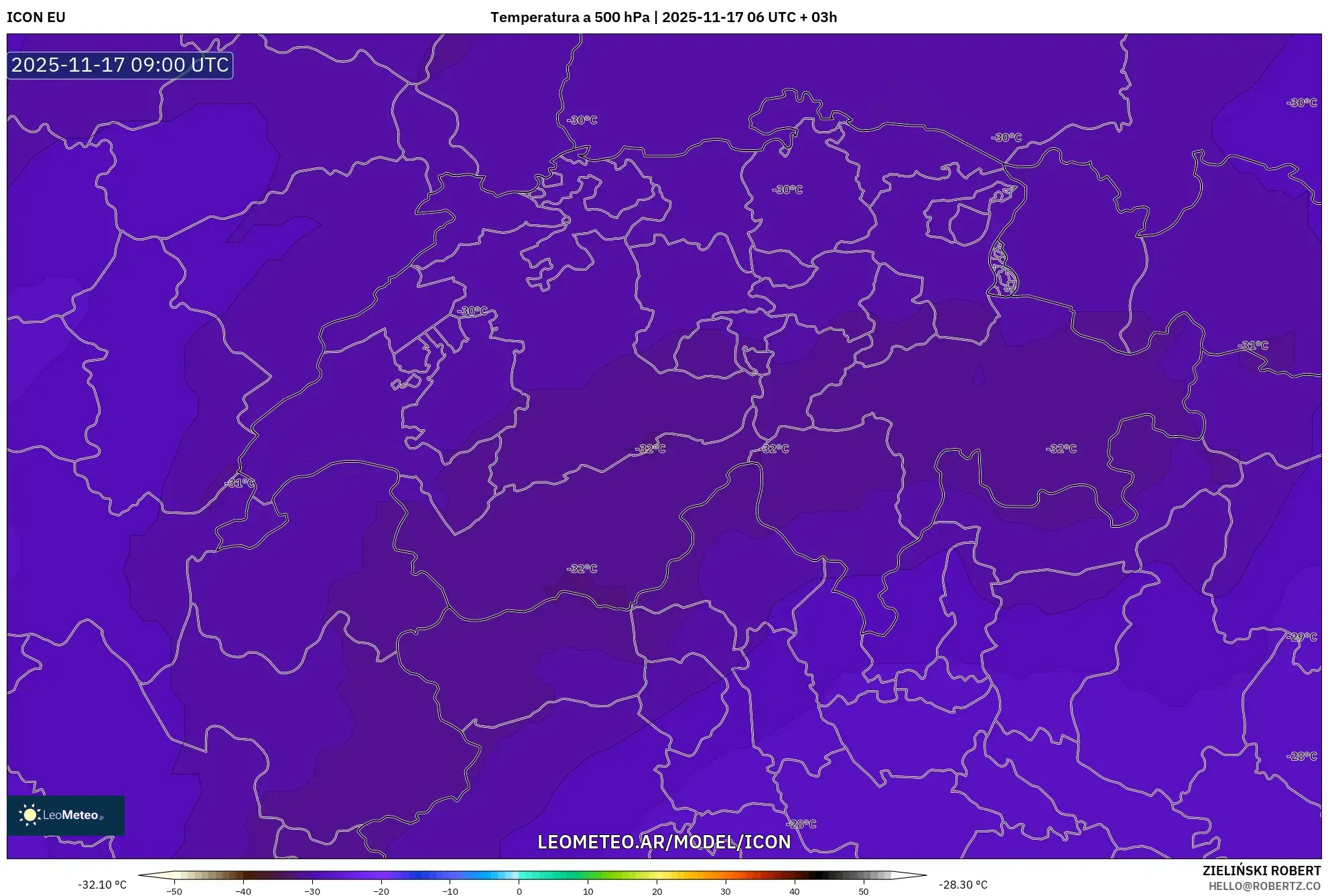 ICON model - Suiza, Temperatura a 500 hPa