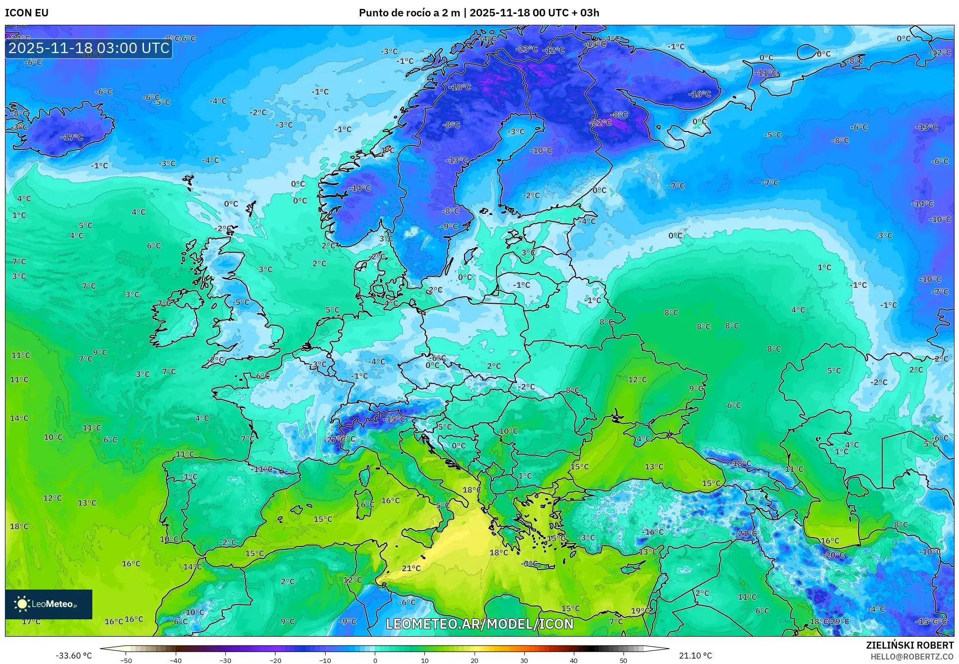 ICON model - Europa, Punto de rocío a 2 m