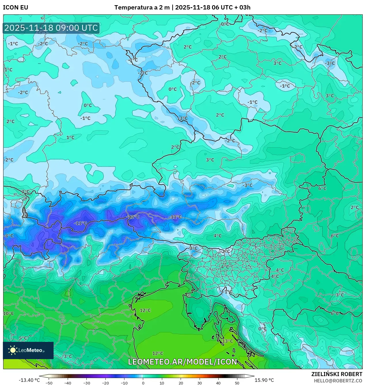 ICON model - Austria, Temperatura a 2 m