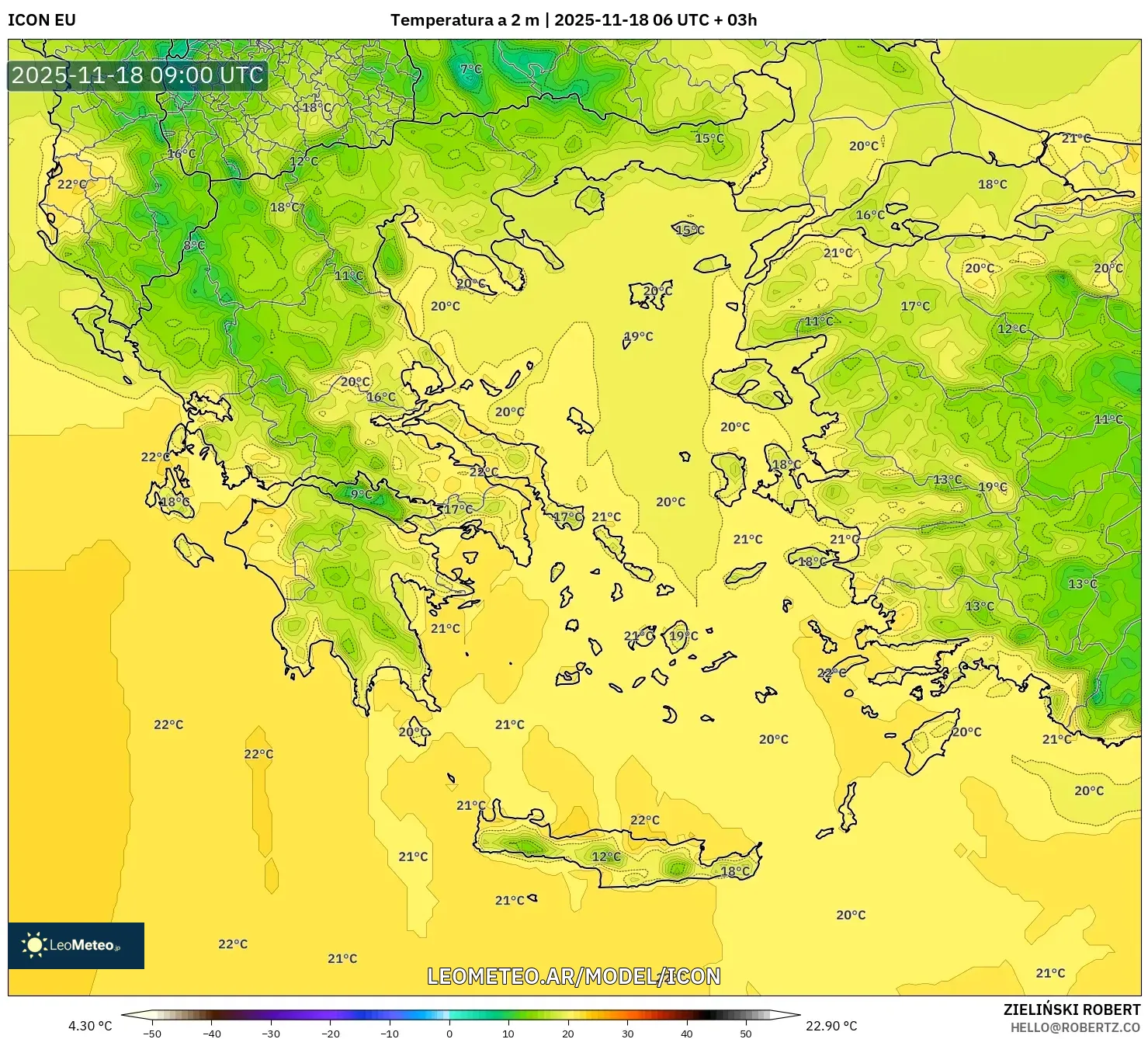 ICON model - Grecia, Temperatura a 2 m