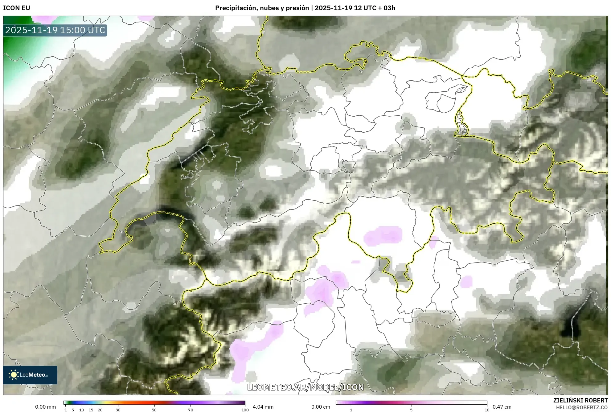 ICON model - Suiza, Precipitación, nubes y presión
