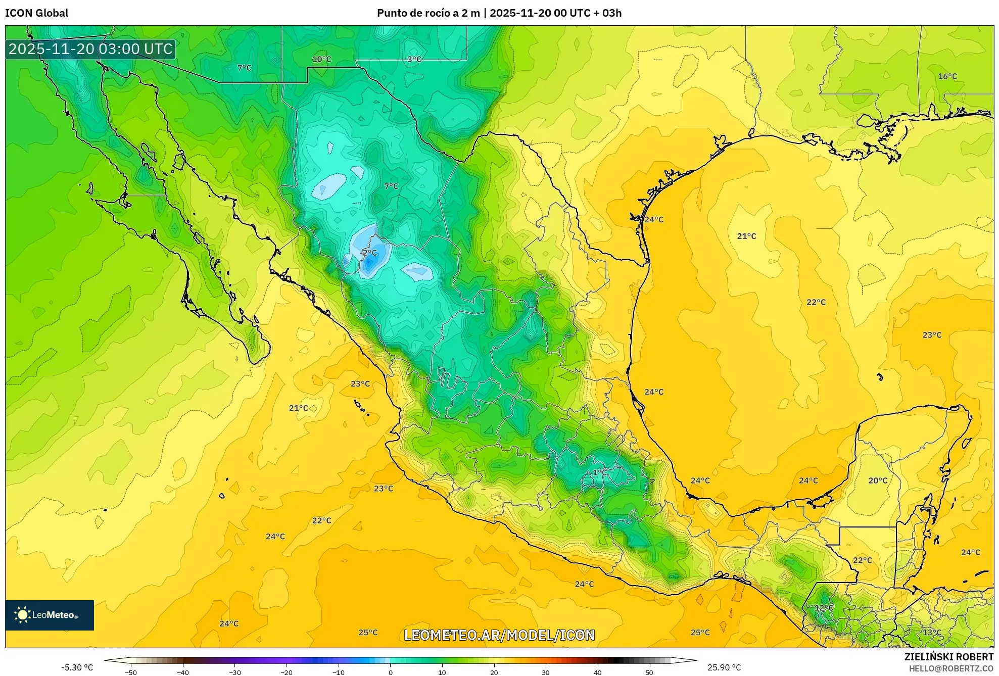 ICON model - México, Punto de rocío a 2 m
