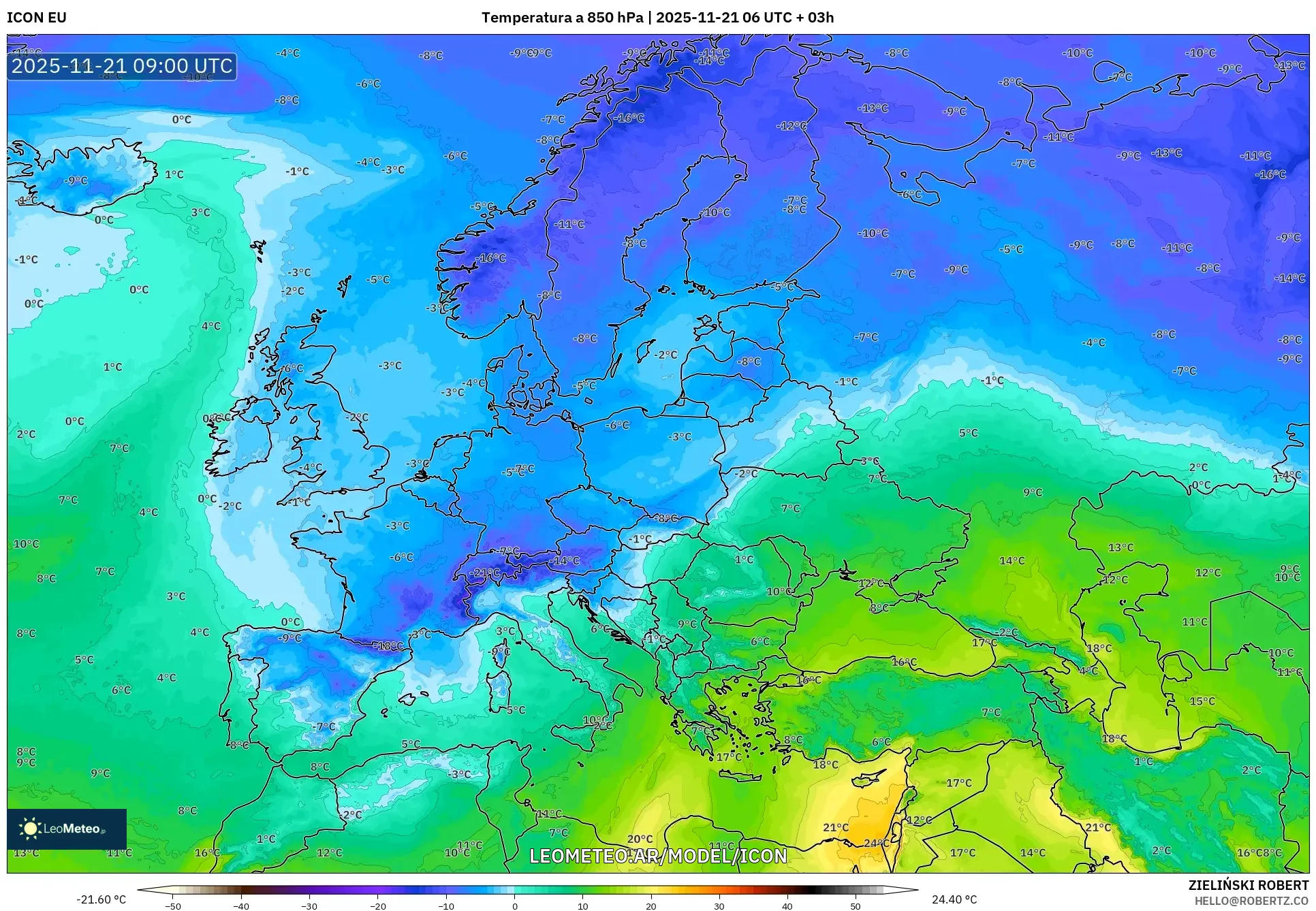 ICON model - Europa, Temperatura a 850 hPa