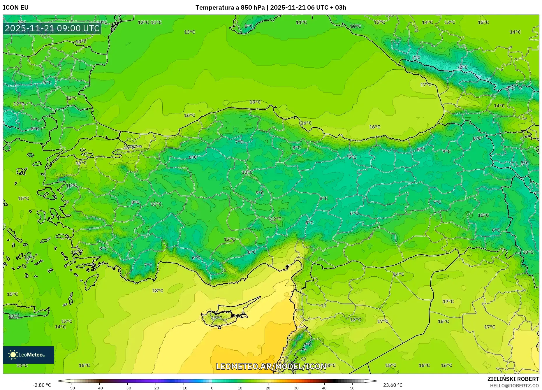 ICON model - Turquía, Temperatura a 850 hPa