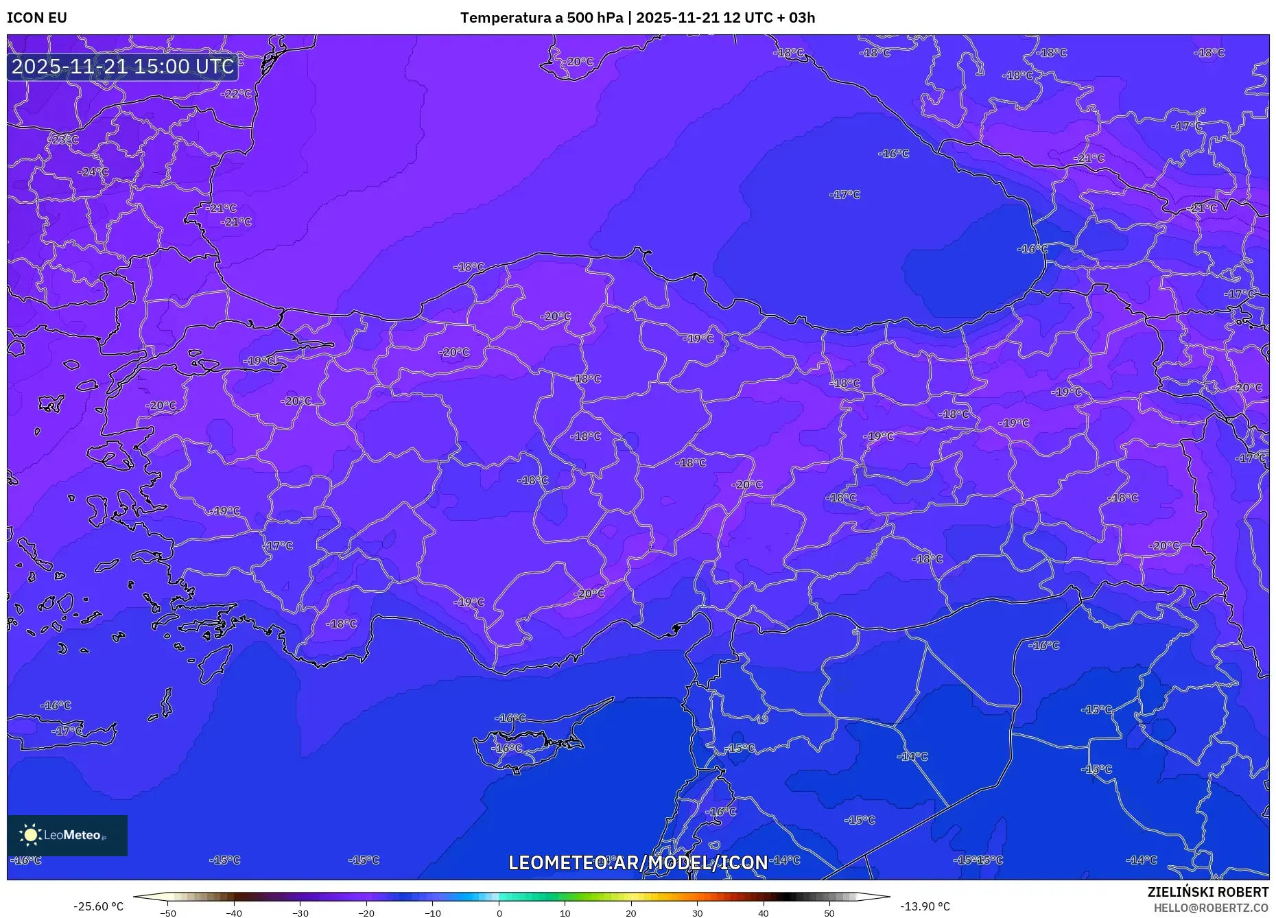 ICON model - Turquía, Temperatura a 500 hPa