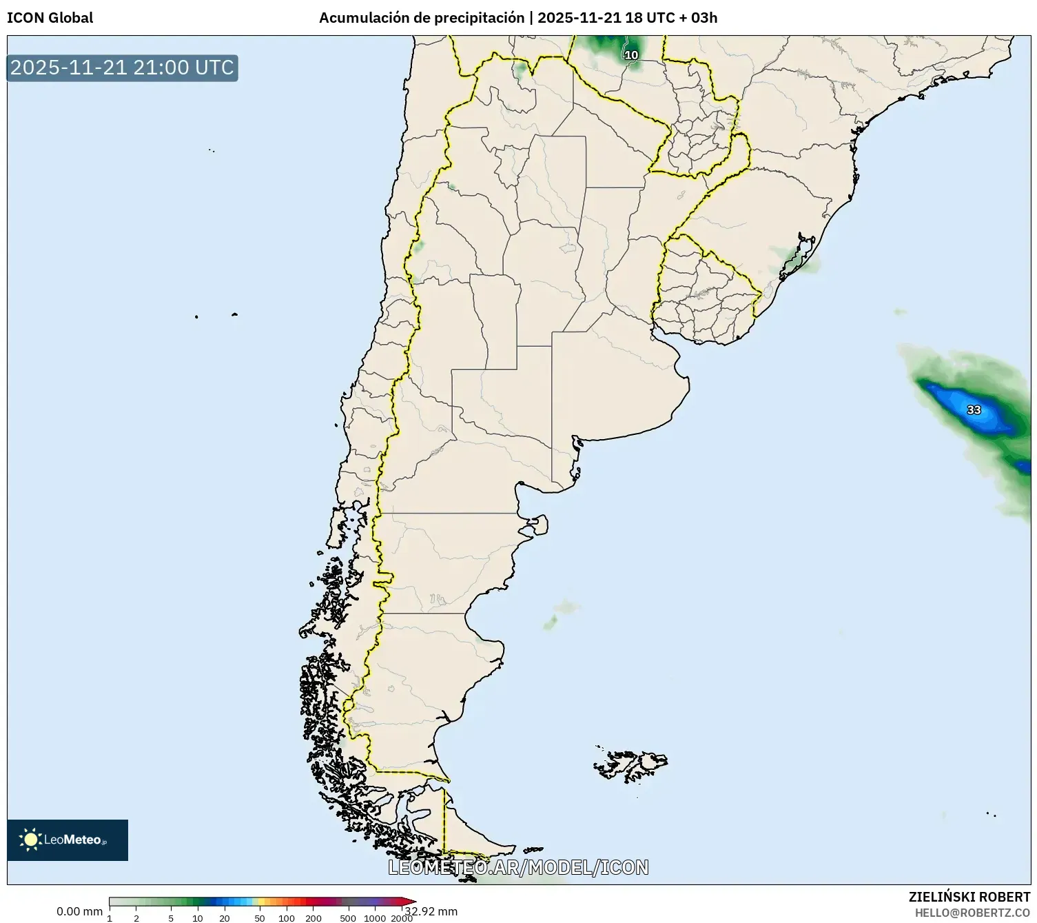 ICON model - Argentina, Acumulación de precipitación
