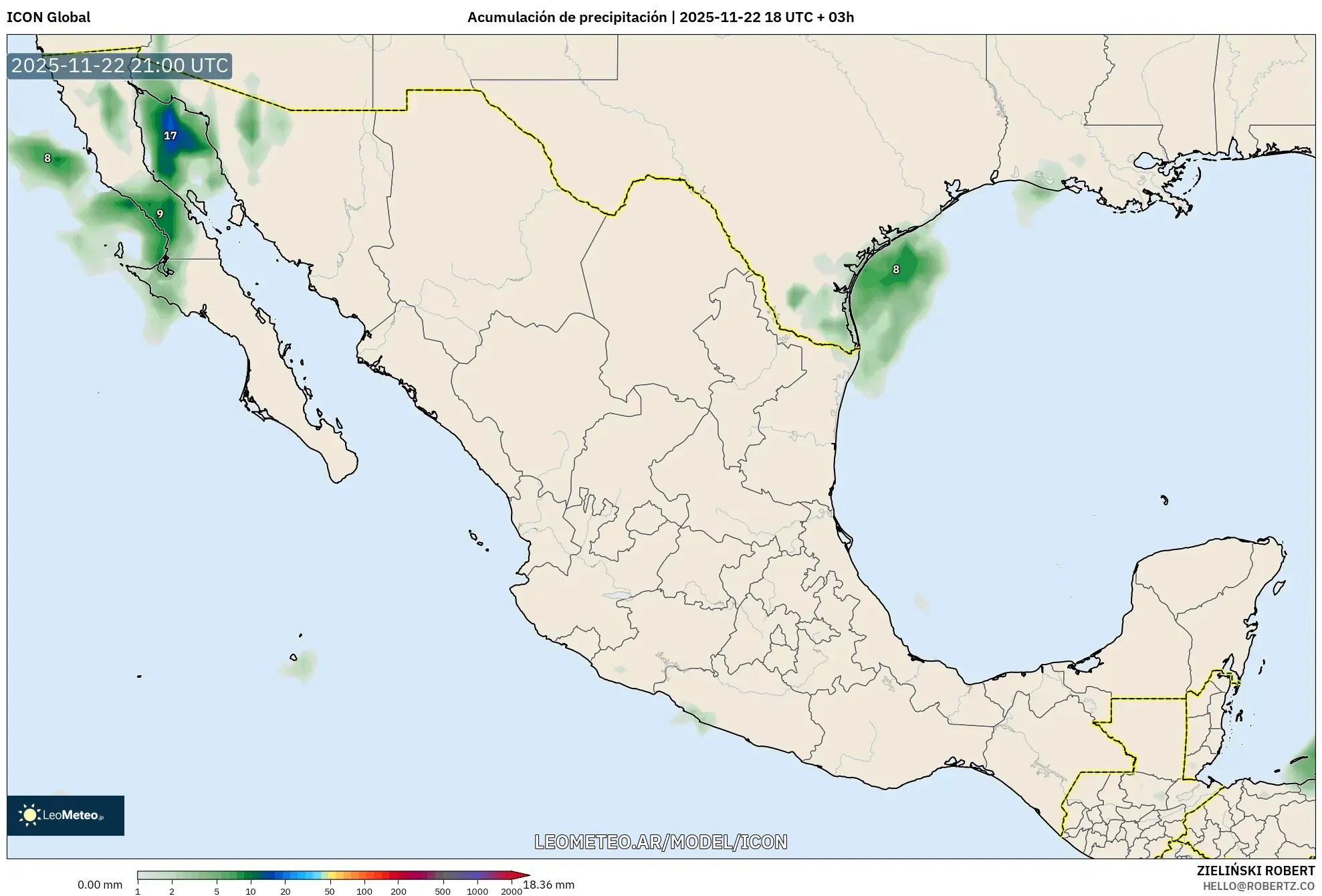ICON model - México, Acumulación de precipitación