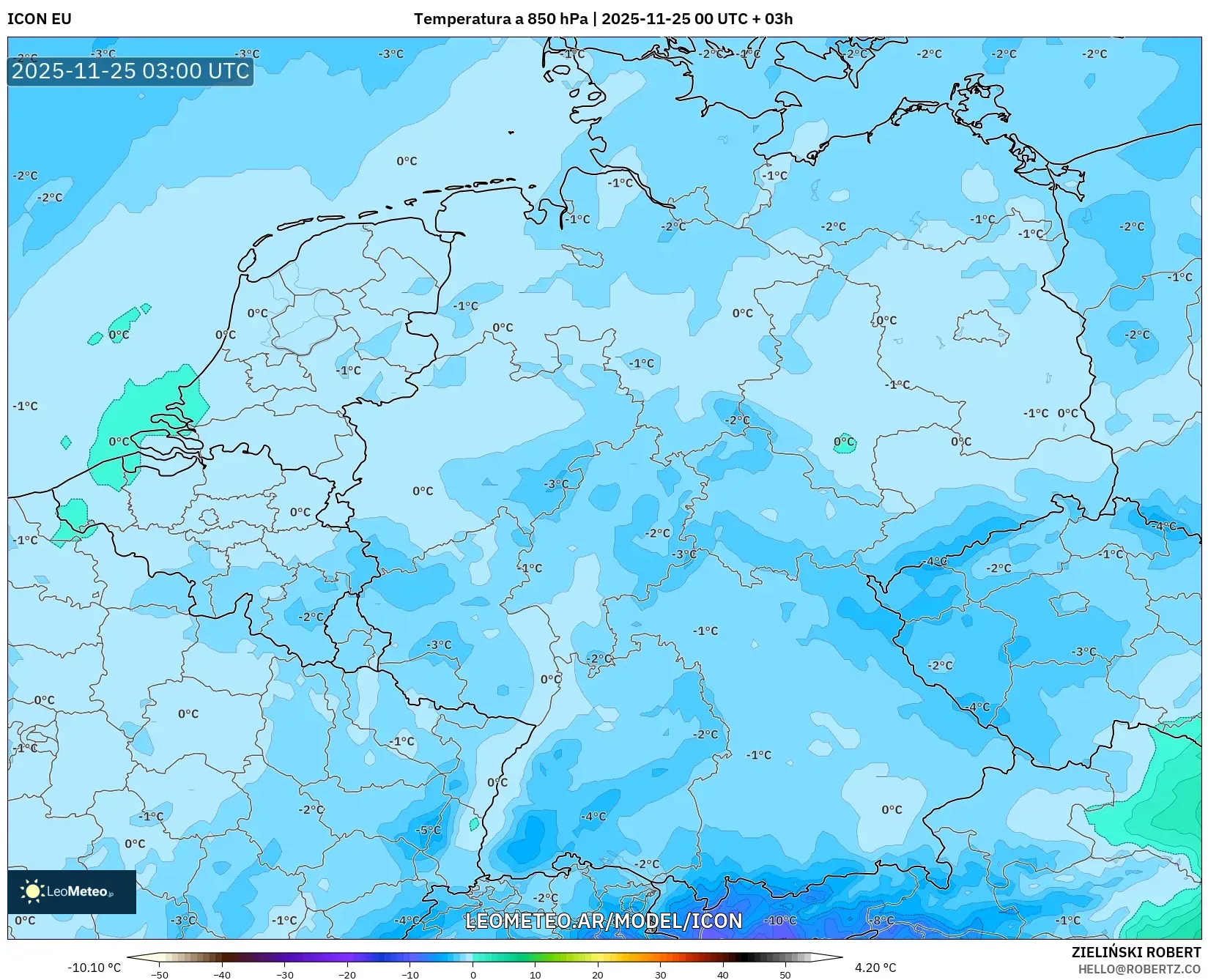 ICON model - Alemania, Temperatura a 850 hPa