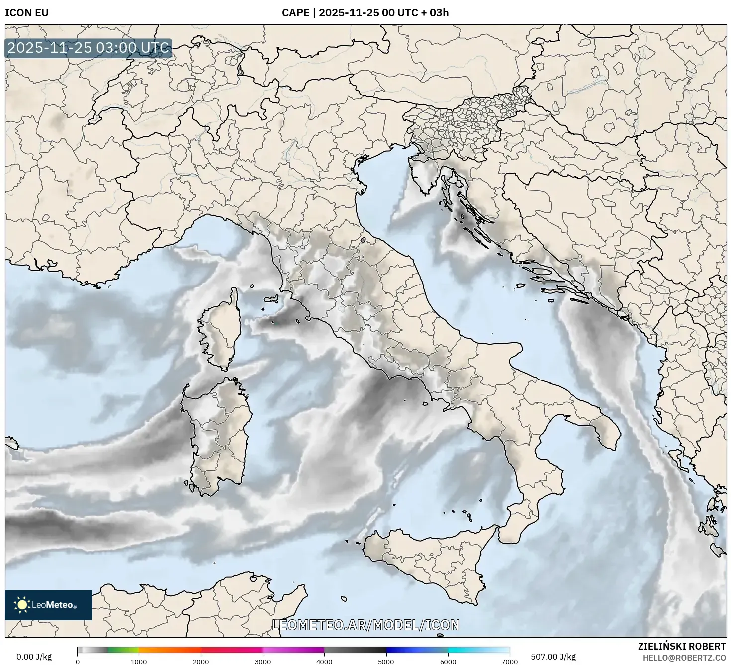 ICON model - Italia, CAPE