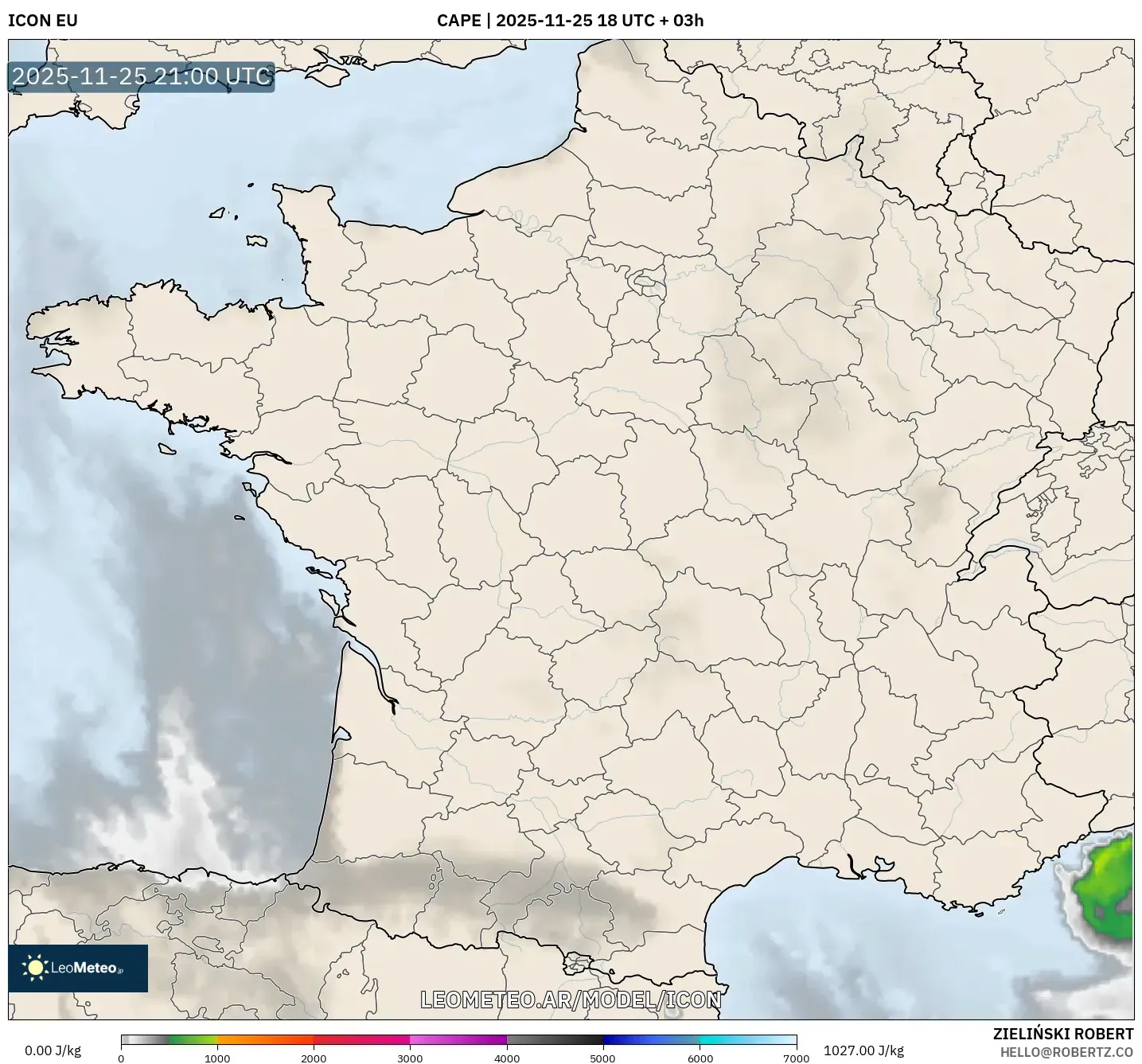 ICON model - Francia, CAPE