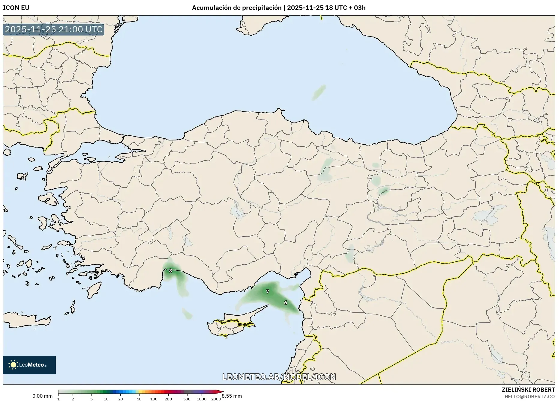 ICON model - Turquía, Acumulación de precipitación