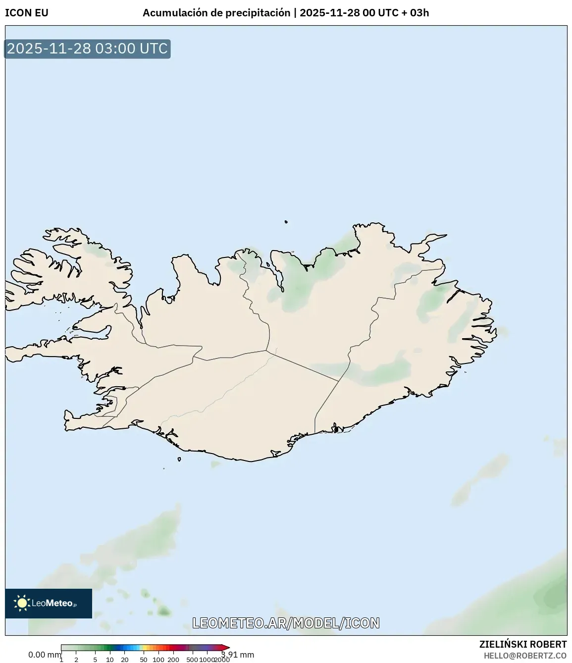 ICON model - Islandia, Acumulación de precipitación
