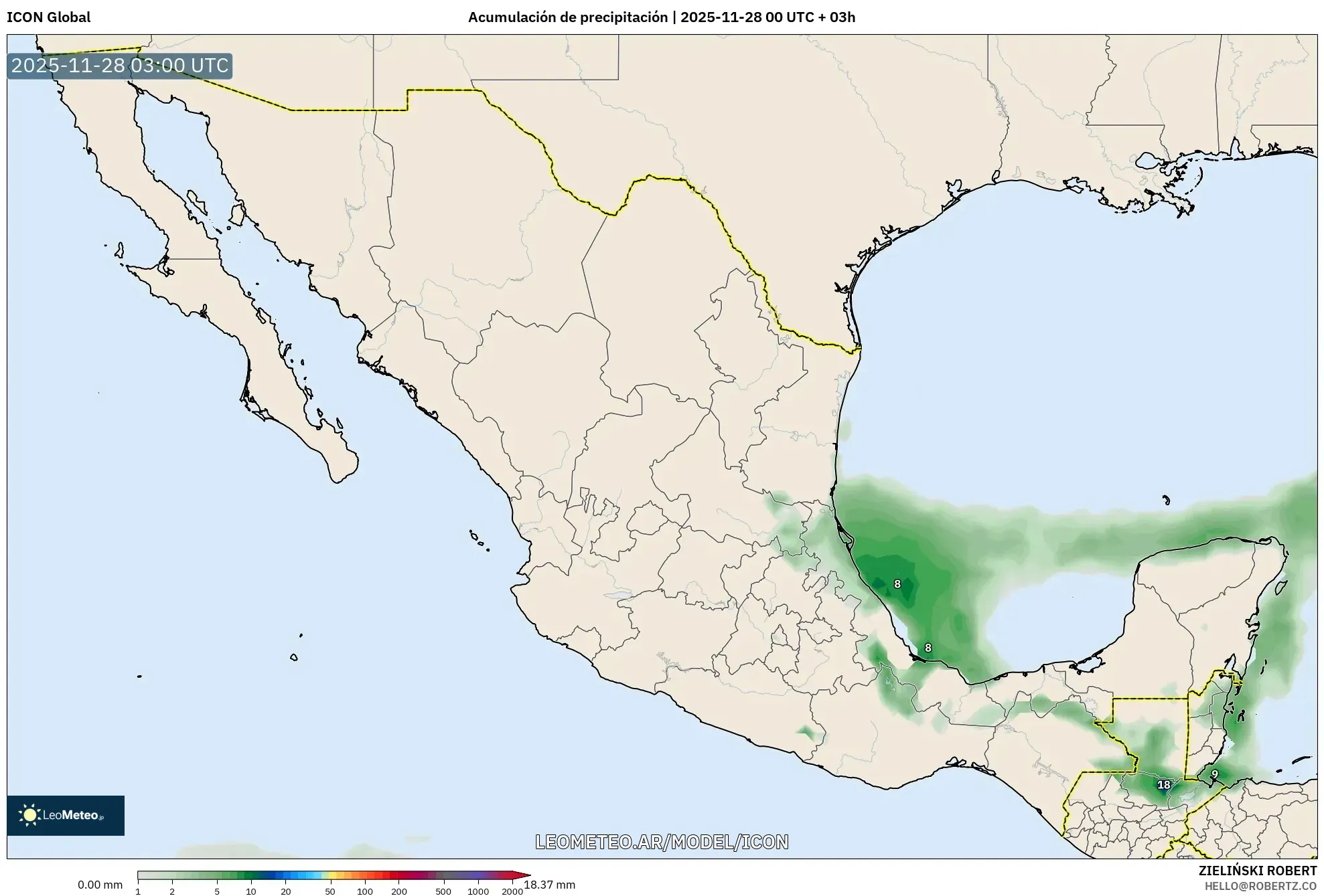 ICON model - México, Acumulación de precipitación