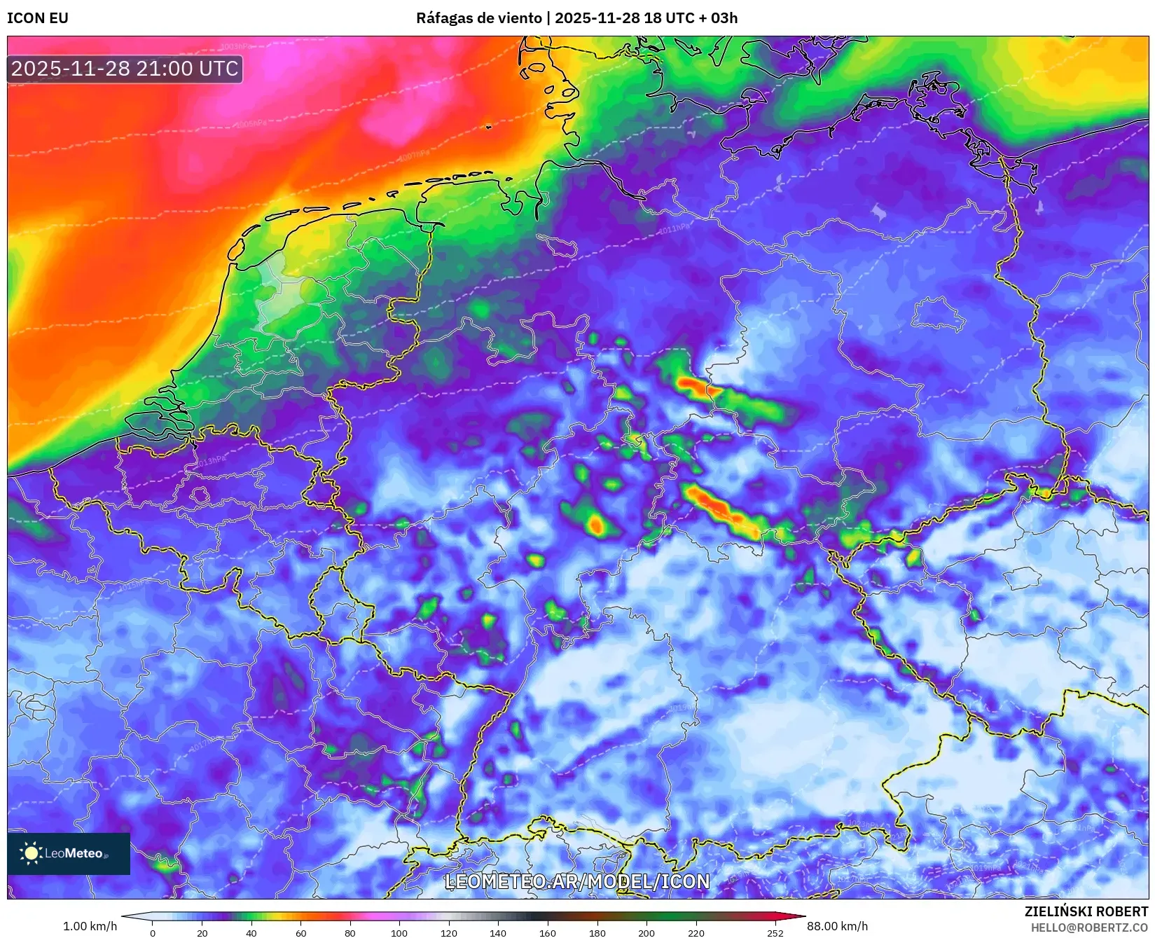 ICON model - Alemania, Ráfagas de viento